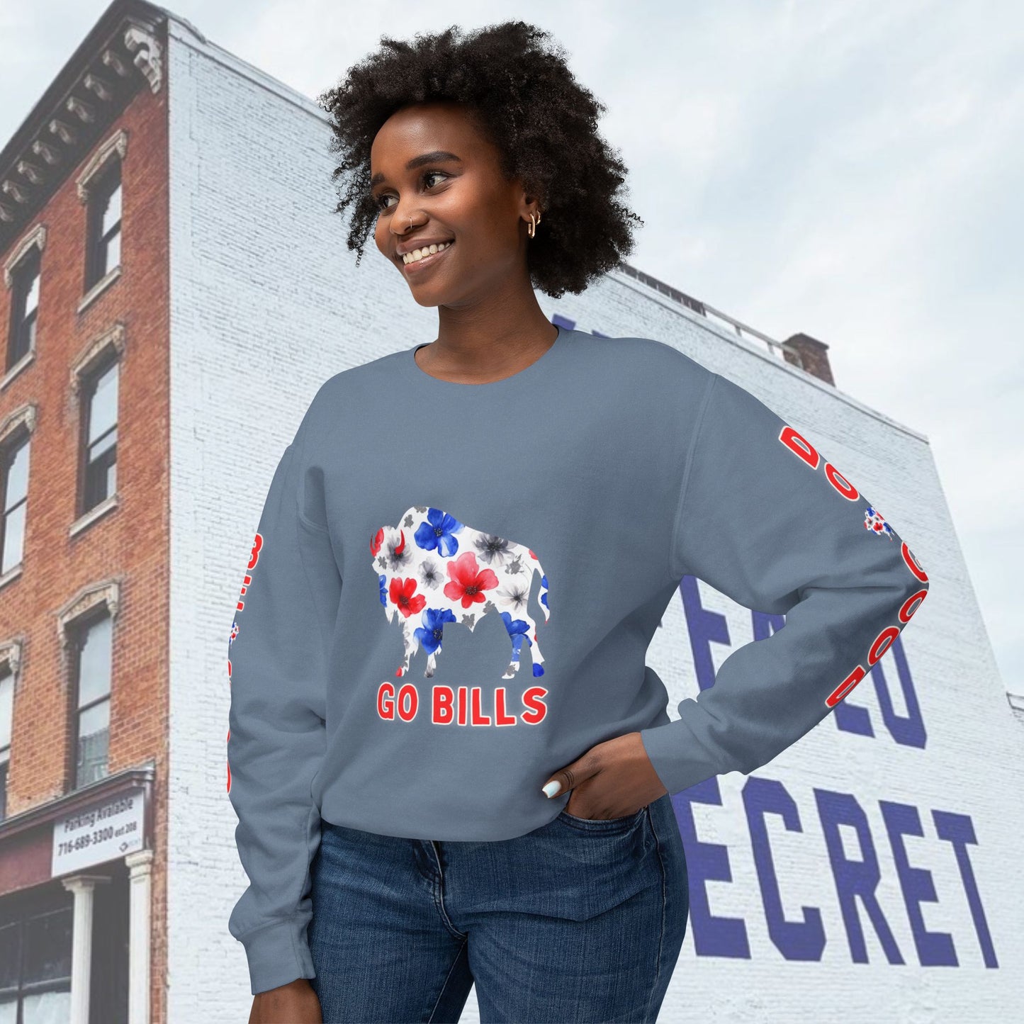 Watercolor Floral Buffalo Bills Unisex Lightweight Crewneck Sweatshirt