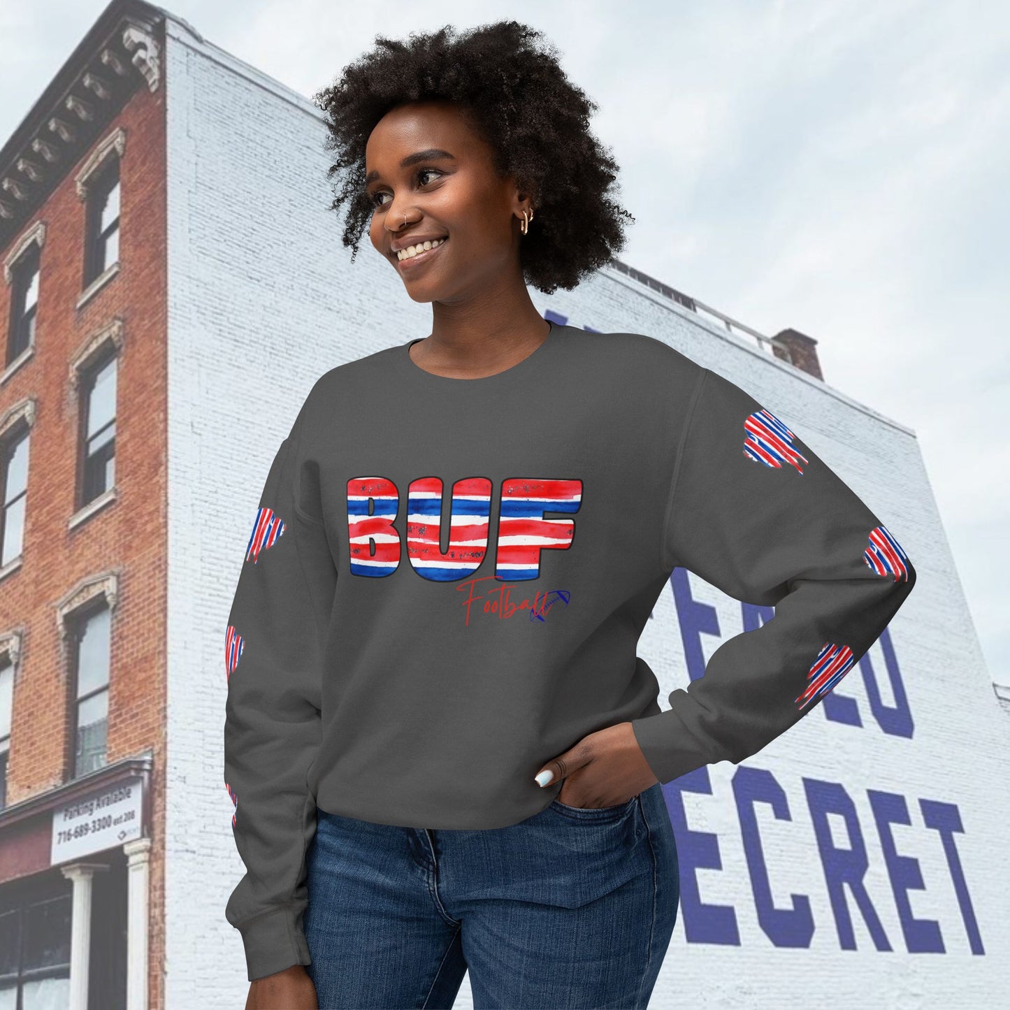 Watercolor BUF Bills Unisex Lightweight Crewneck Sweatshirt