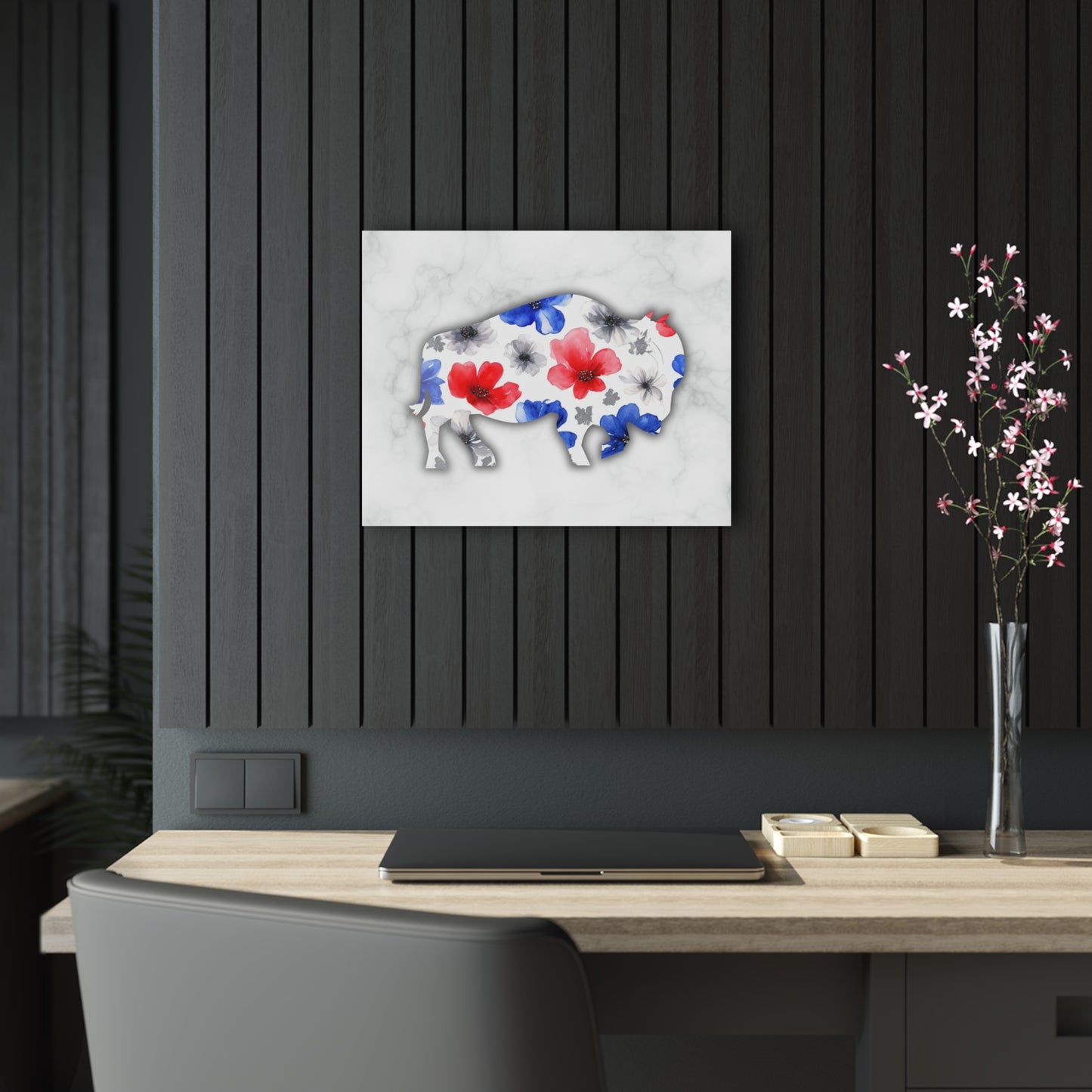 Floral Buffalo Acrylic Print - Rustic Home Decor