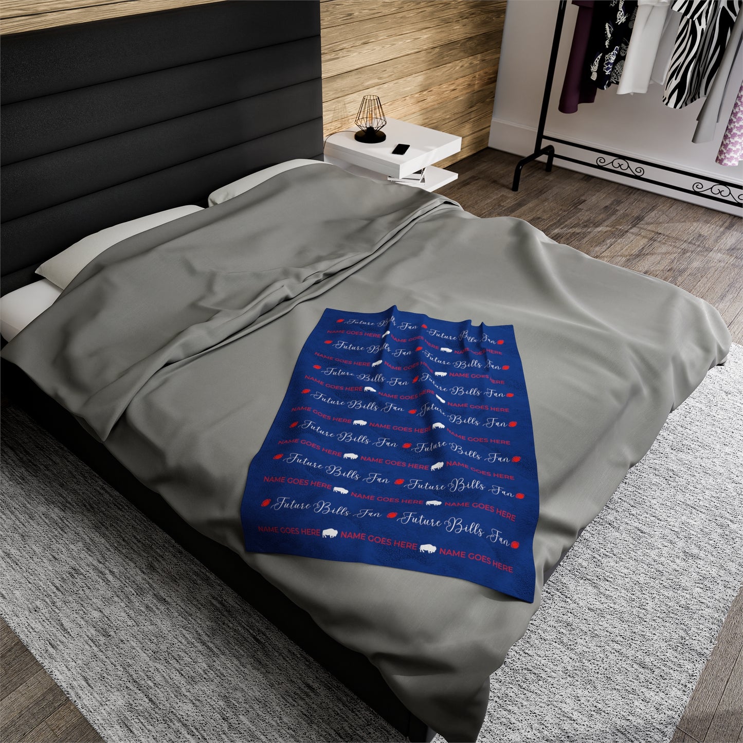 PERSONALIZED FOR FREE WITH BABIES NAME: Red and Blue Future Bills Fan Velveteen Plush Blanket