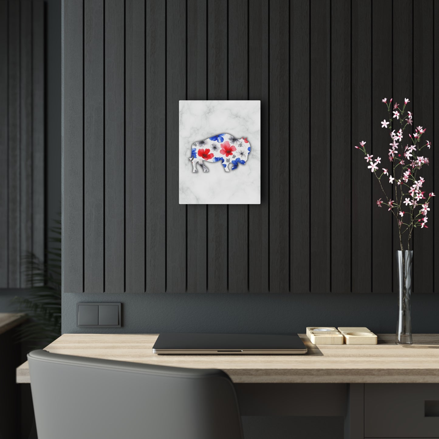 Floral Buffalo Acrylic Print - Rustic Home Decor