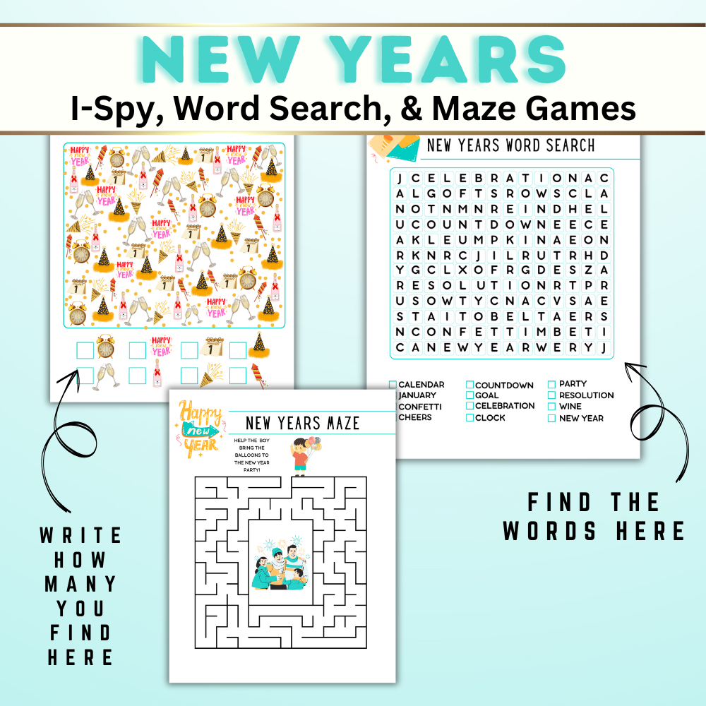 New Years Packet of Games, Coloring and Kids Crafts
