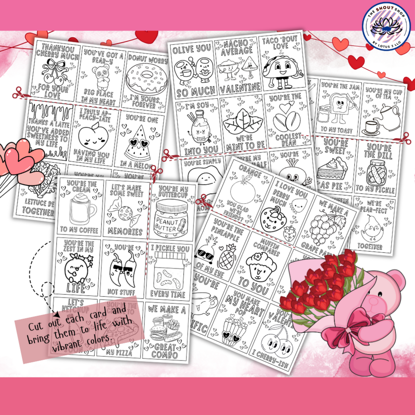 Valentine's Day Cards to Color Includes 45 Unique Designs