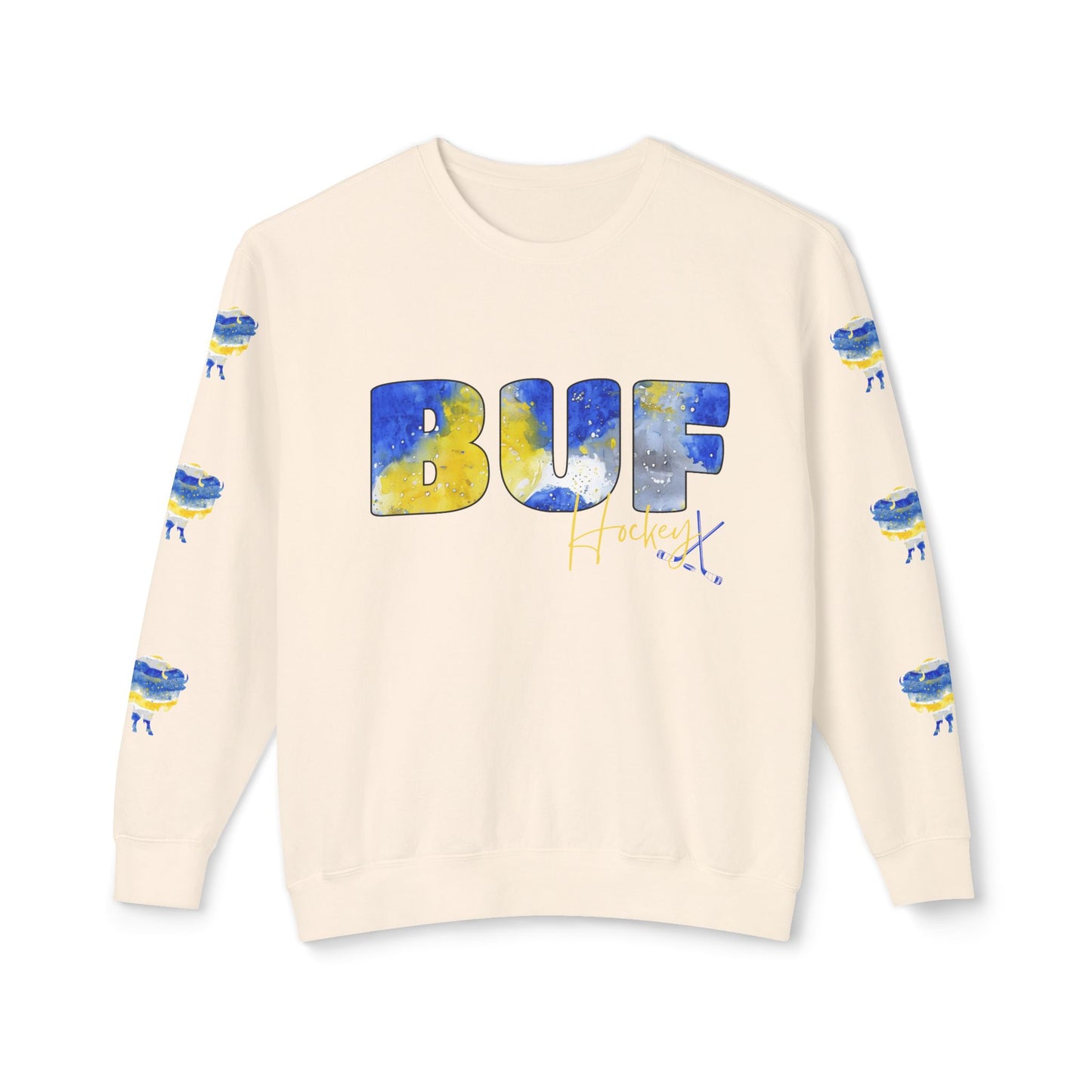 Watercolor BUF Sabres Unisex Lightweight Crewneck Sweatshirt