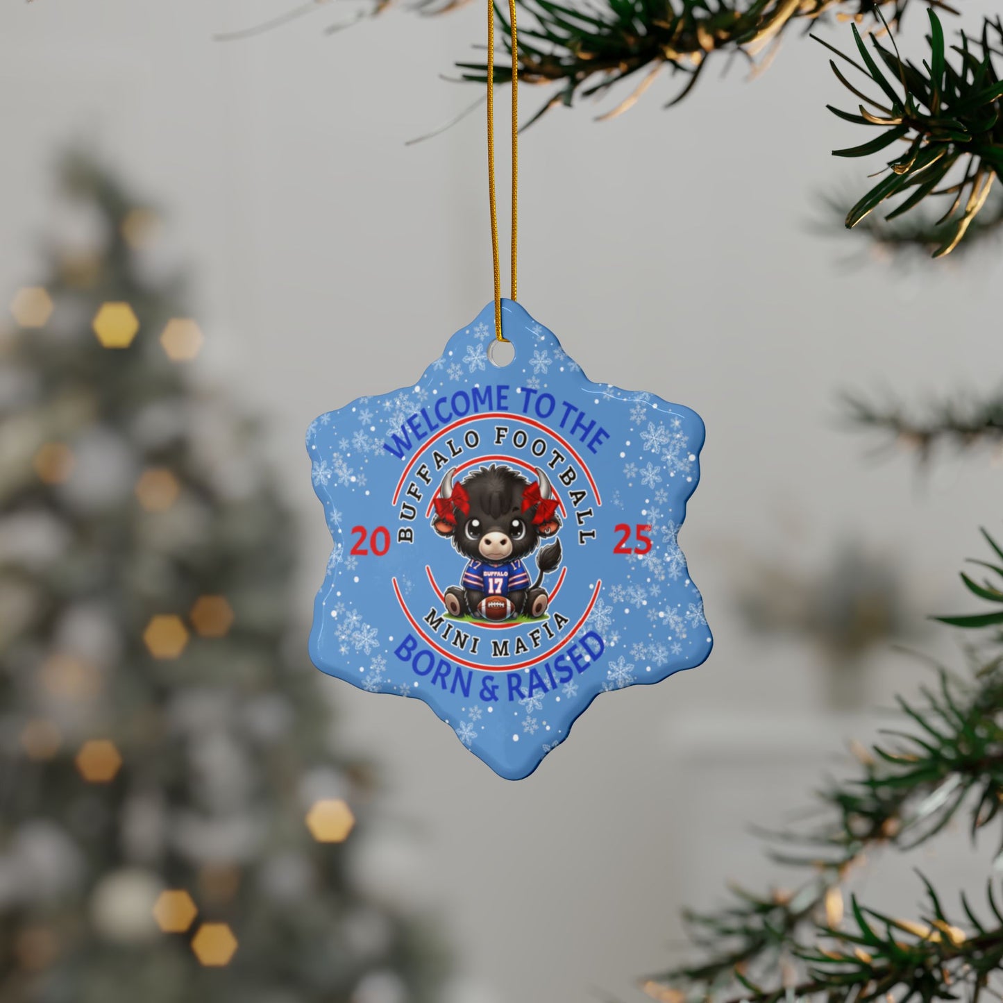 Buffalo Boy Mini Mafia Ceramic Ornament: 2-Side Print, Available in (1pc, 3pcs, 5pcs, 10pcs)