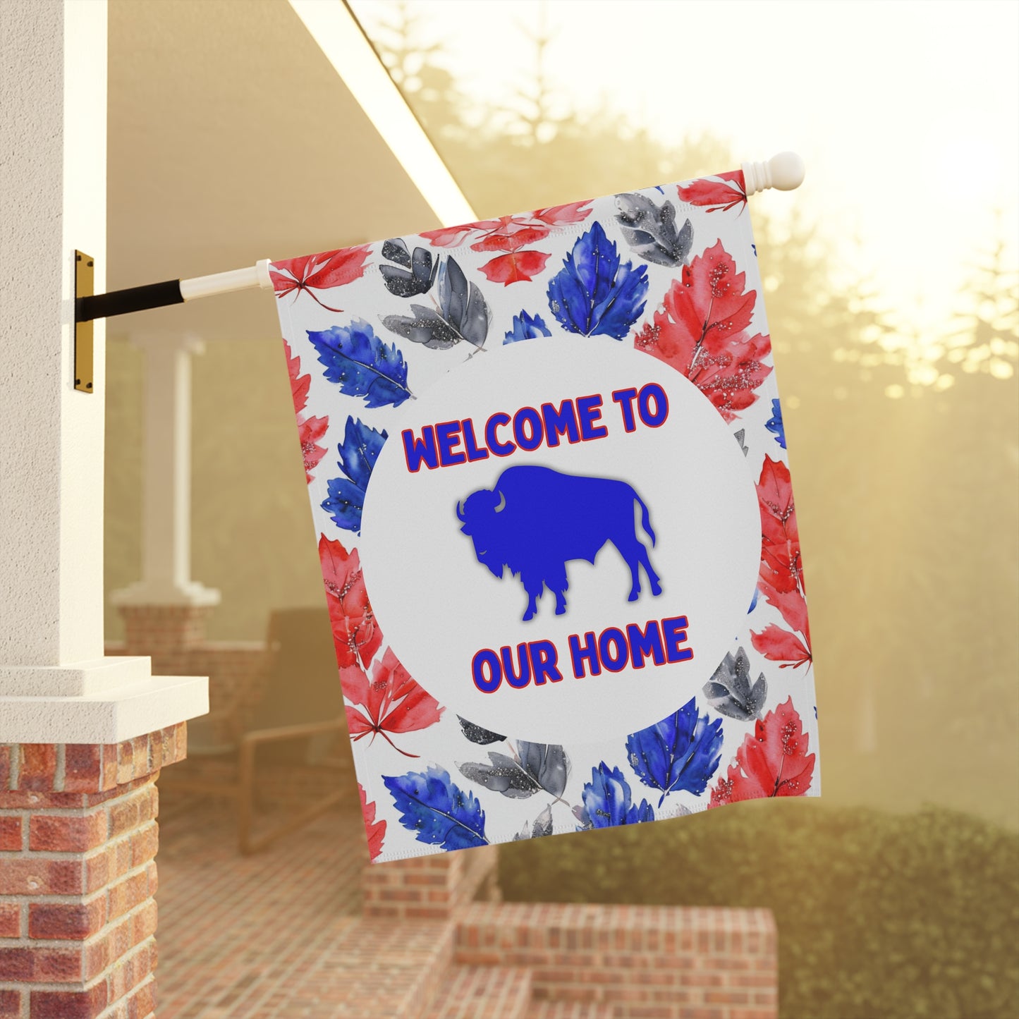 Welcome Home Garden Banner | Watercolor Leaves Outdoor Decoration for Fall
