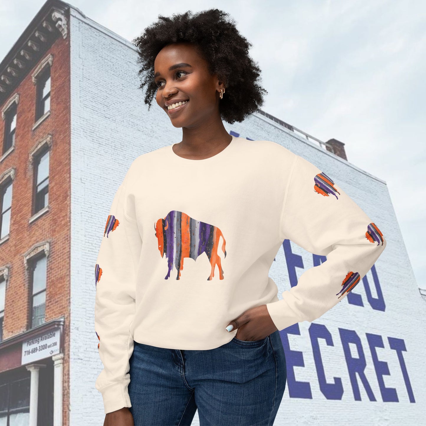 Watercolor Buffalo Bandits Unisex Lightweight Crewneck Sweatshirt
