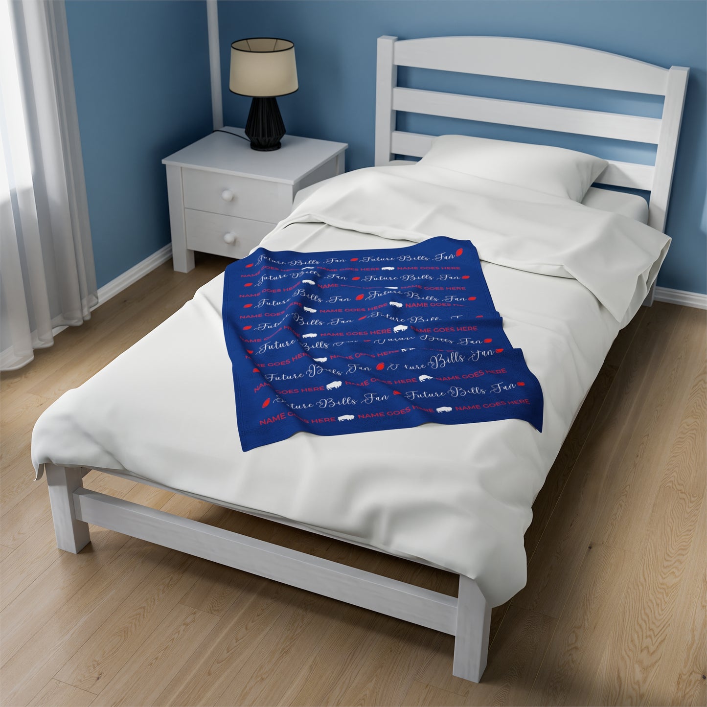 PERSONALIZED FOR FREE WITH BABIES NAME: Red and Blue Future Bills Fan Velveteen Plush Blanket
