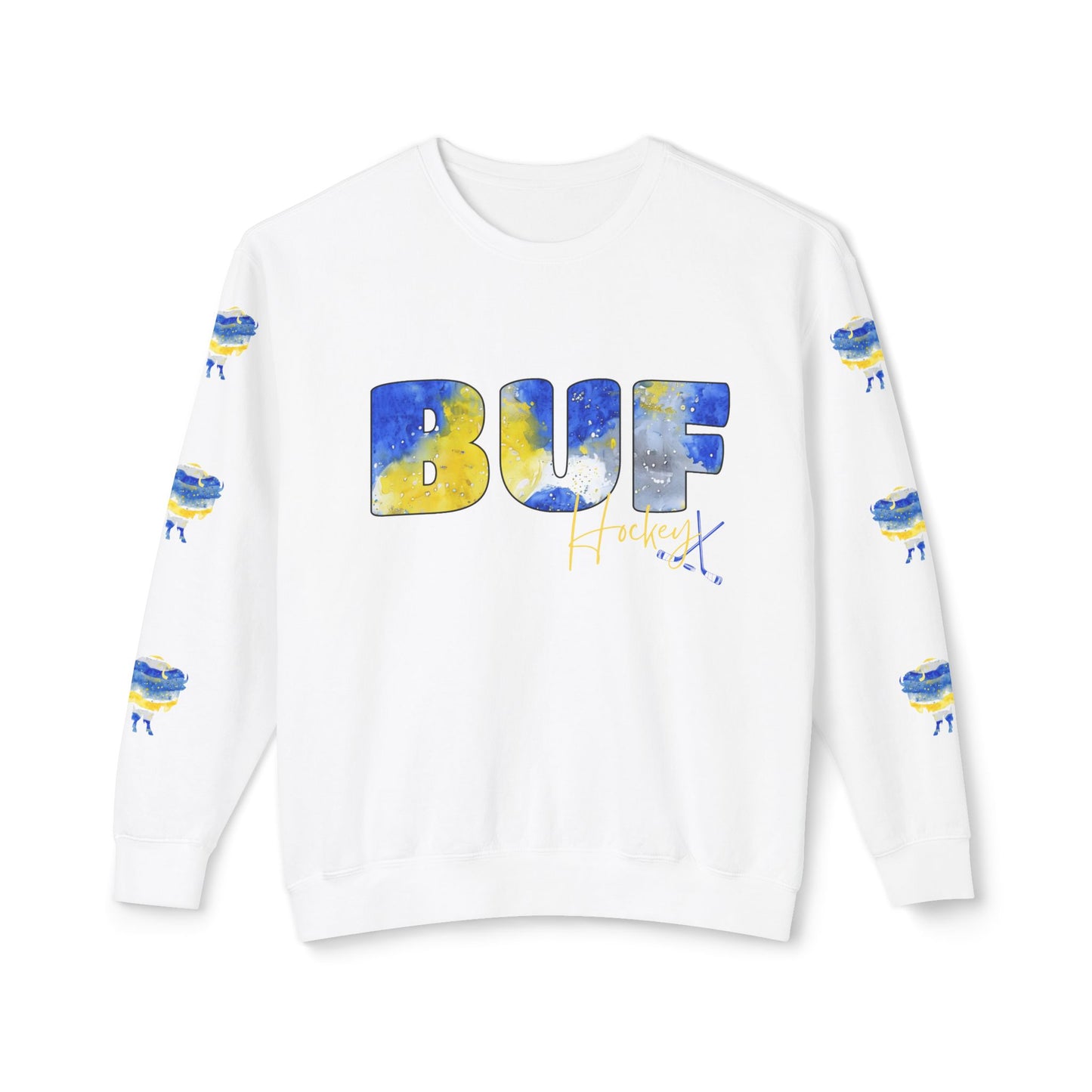 Watercolor BUF Sabres Unisex Lightweight Crewneck Sweatshirt