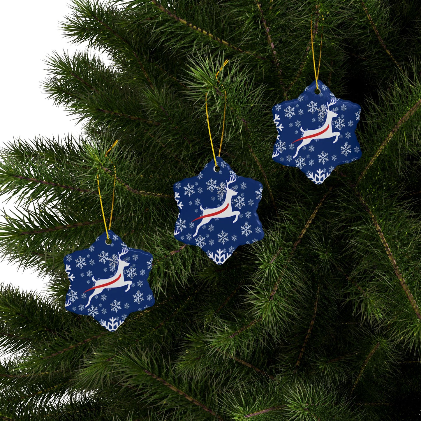 Buffalo Blue Deer Ceramic Ornament: 2-Side Print, Available in (1pc, 3pcs, 5pcs, 10pcs)