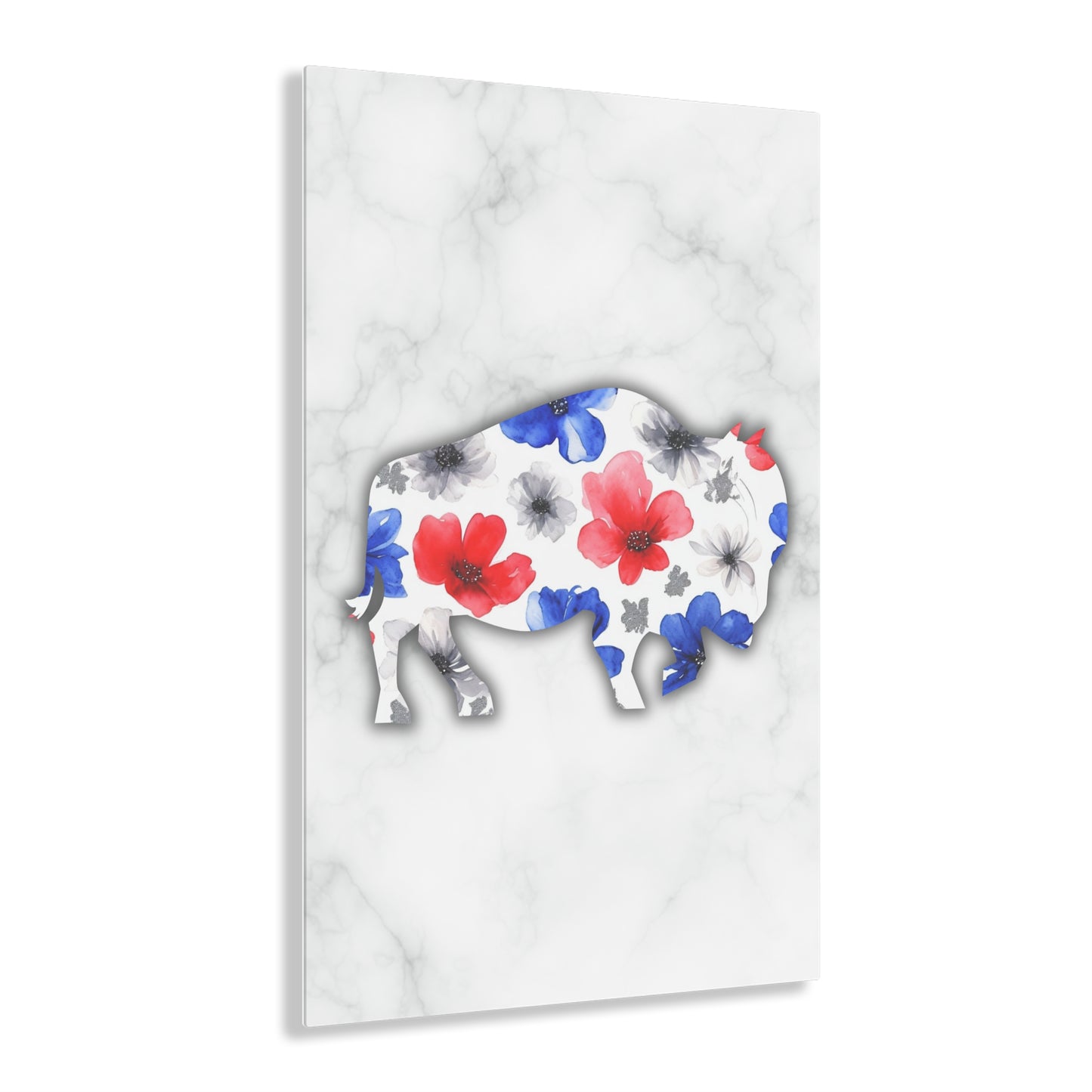 Floral Buffalo Acrylic Print - Rustic Home Decor