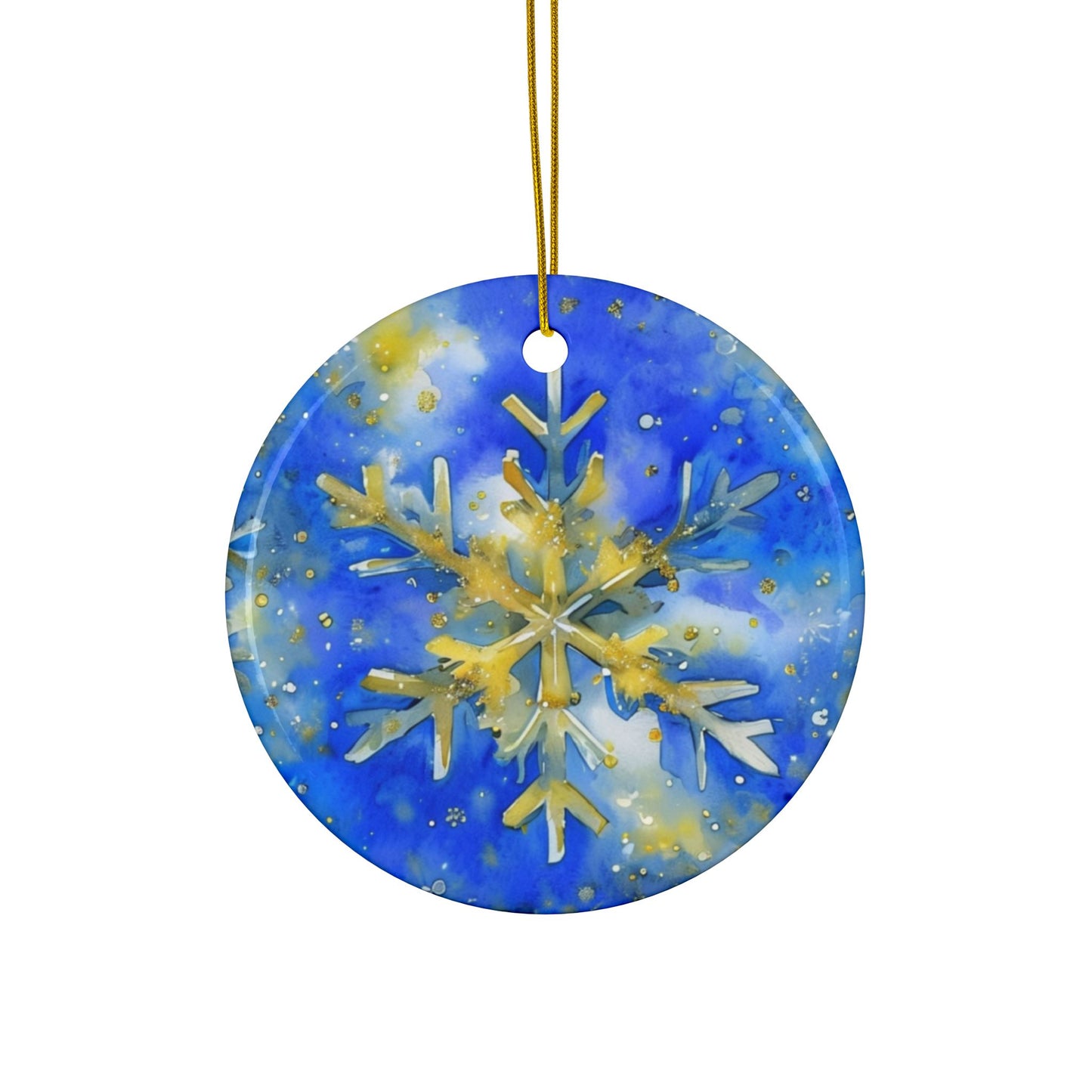 Buffalo Hockey Snowflake Watercolor Ceramic Ornament: 2-Side Print, Available in (1pc, 3pcs, 5pcs, 10pcs)