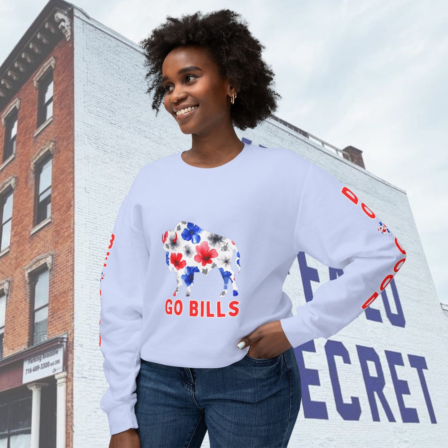Watercolor Floral Buffalo Bills Unisex Lightweight Crewneck Sweatshirt