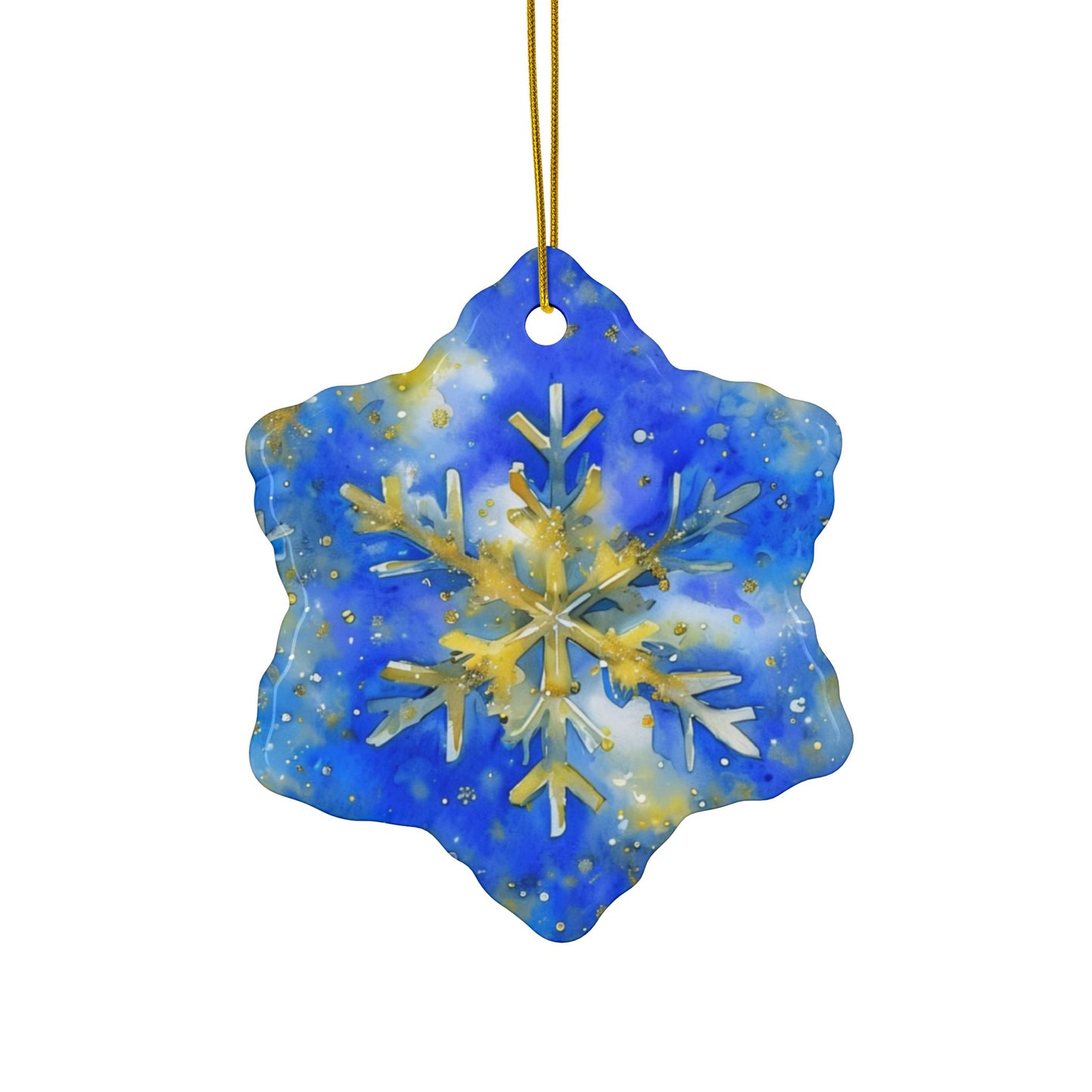 Buffalo Hockey Snowflake Watercolor Ceramic Ornament: 2-Side Print, Available in (1pc, 3pcs, 5pcs, 10pcs)
