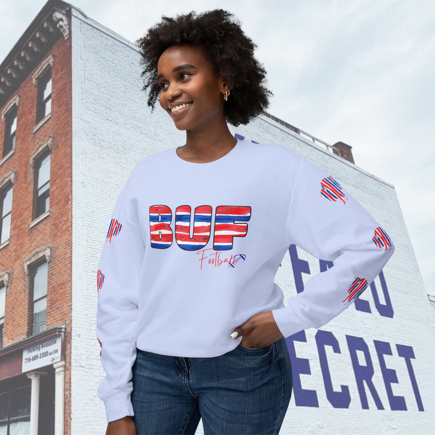 Watercolor BUF Bills Unisex Lightweight Crewneck Sweatshirt