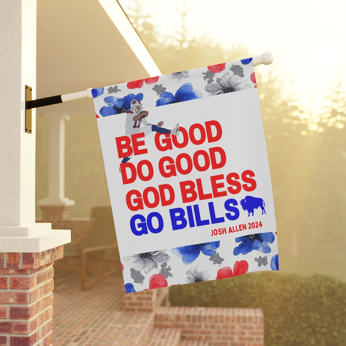 Buffalo QB Quote Garden Flags Floral Watercolor Design