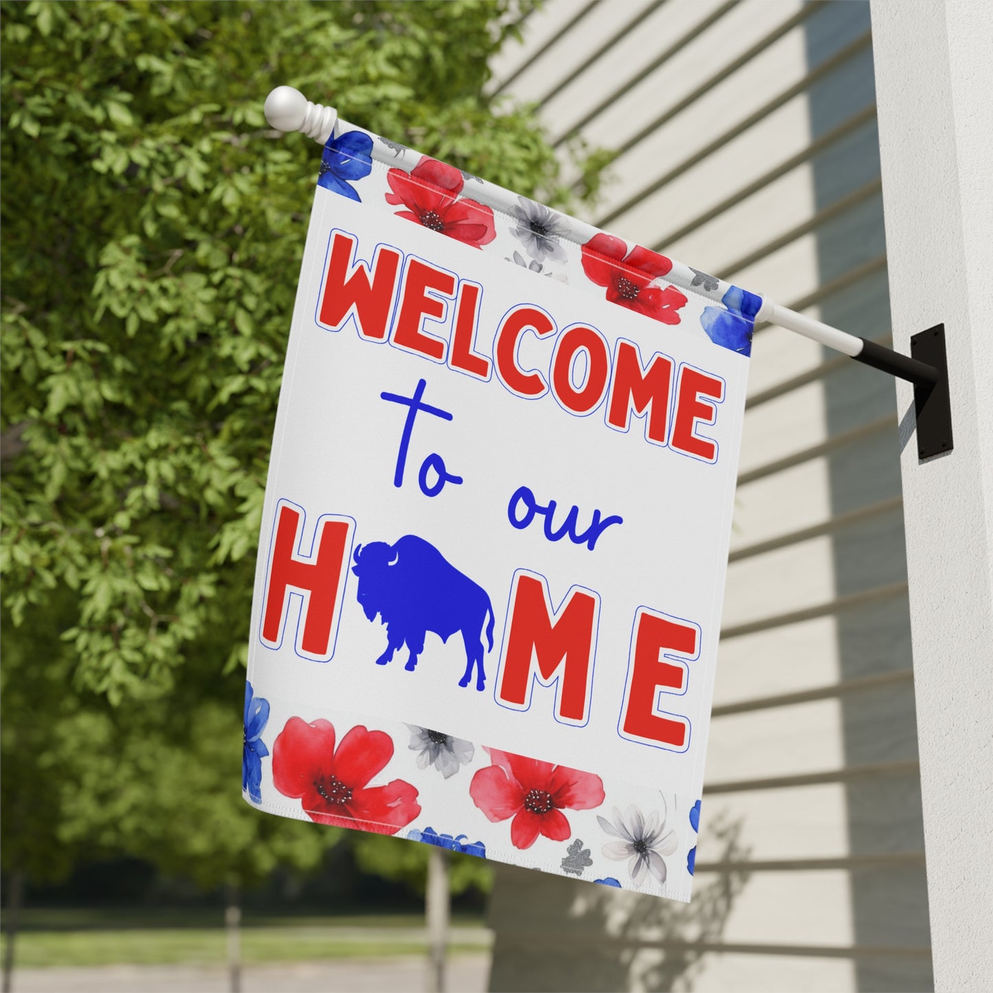 Welcome to Our Home Buffalo Football Floral Watercolor Design
