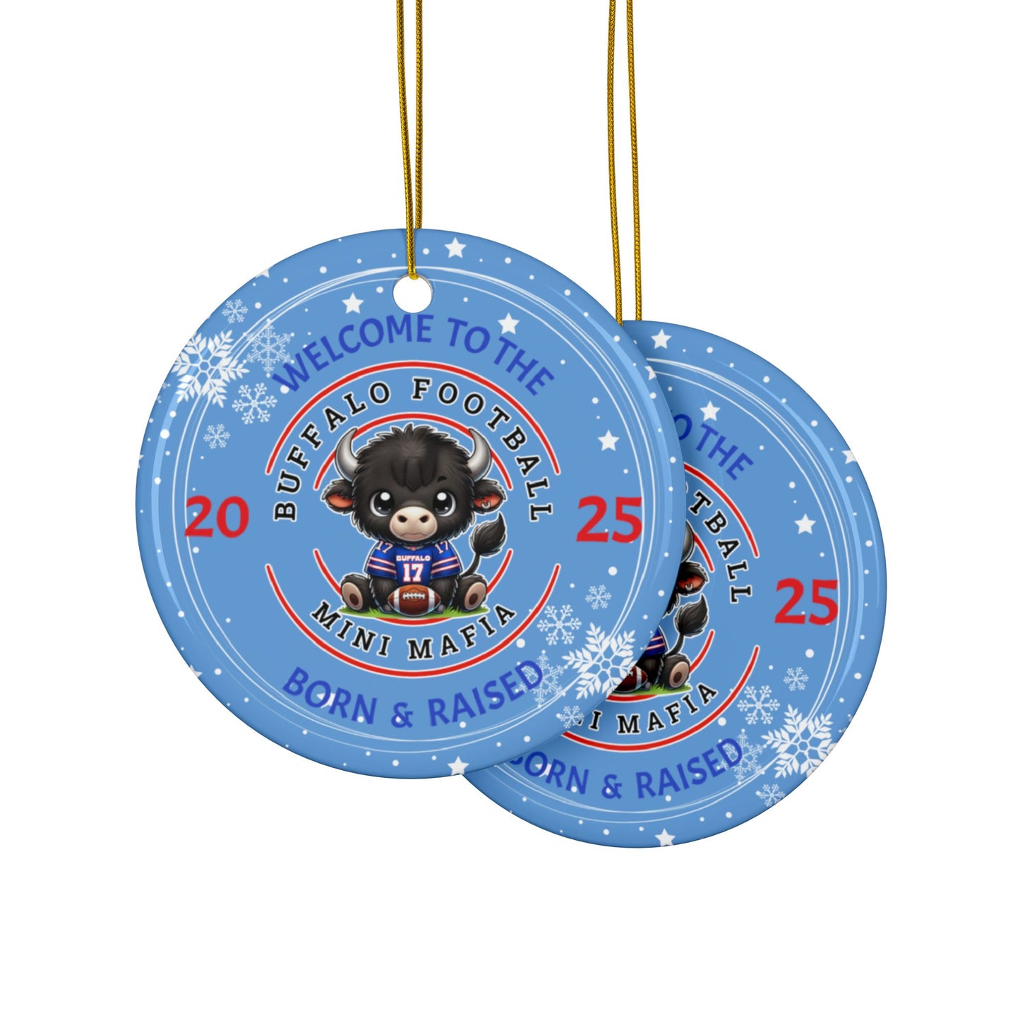 Buffalo Boy Mini Mafia Ceramic Ornament: 2-Side Print, Available in (1pc, 3pcs, 5pcs, 10pcs)