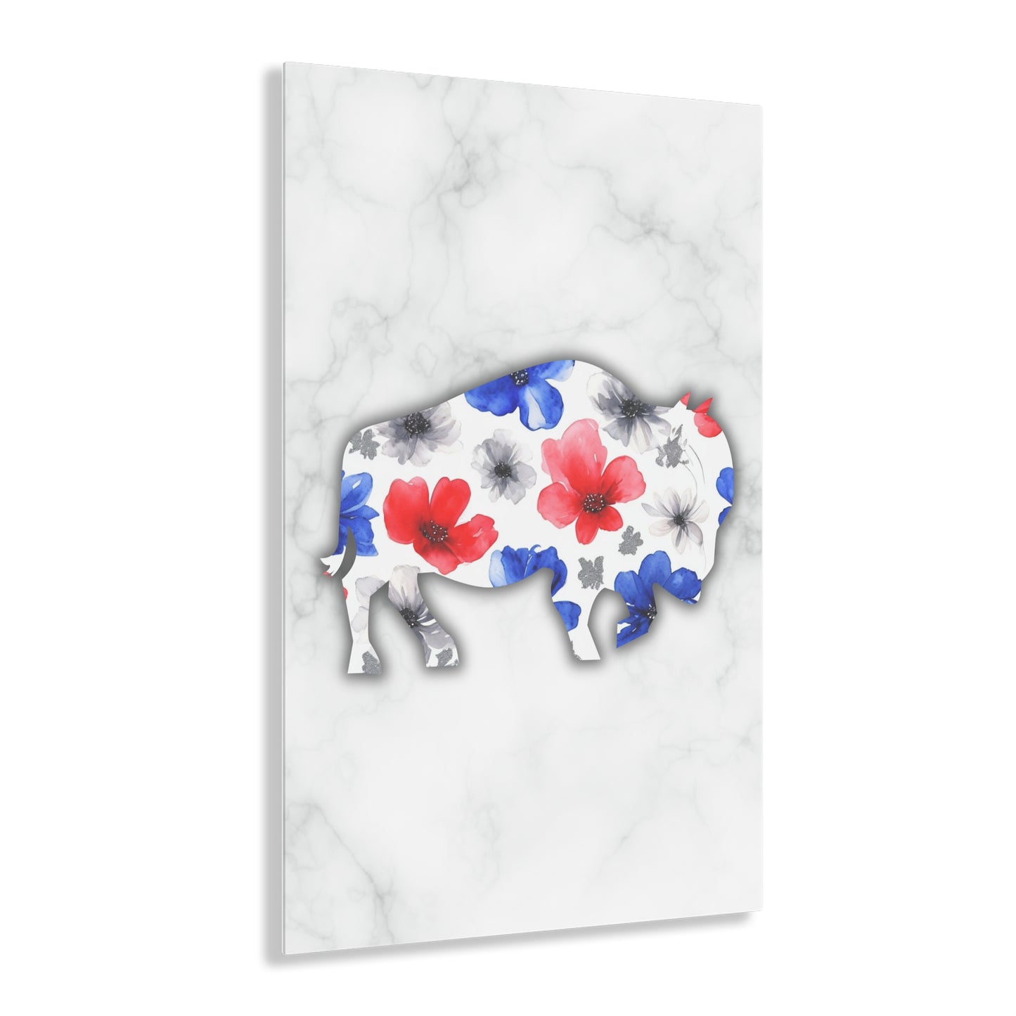 Floral Buffalo Acrylic Print - Rustic Home Decor
