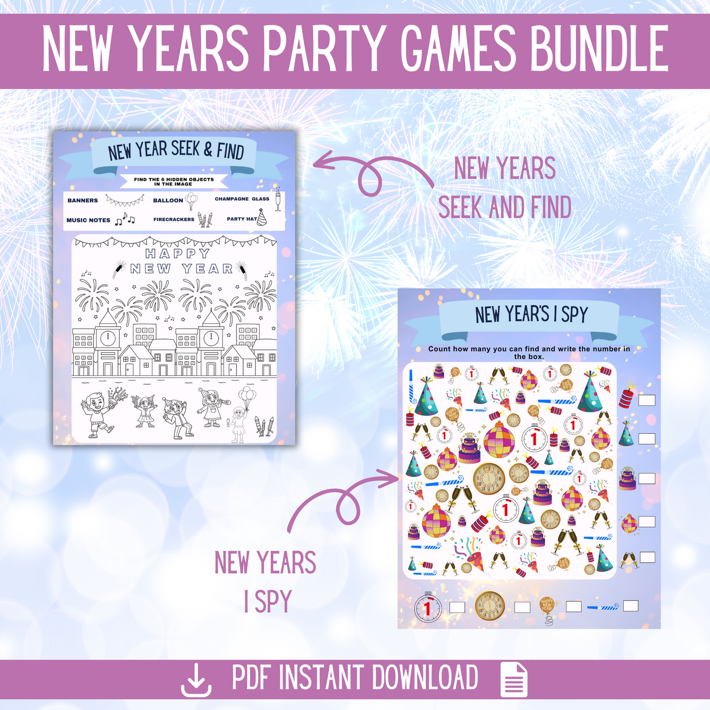 New Years Packet of Games, Coloring and Kids Crafts