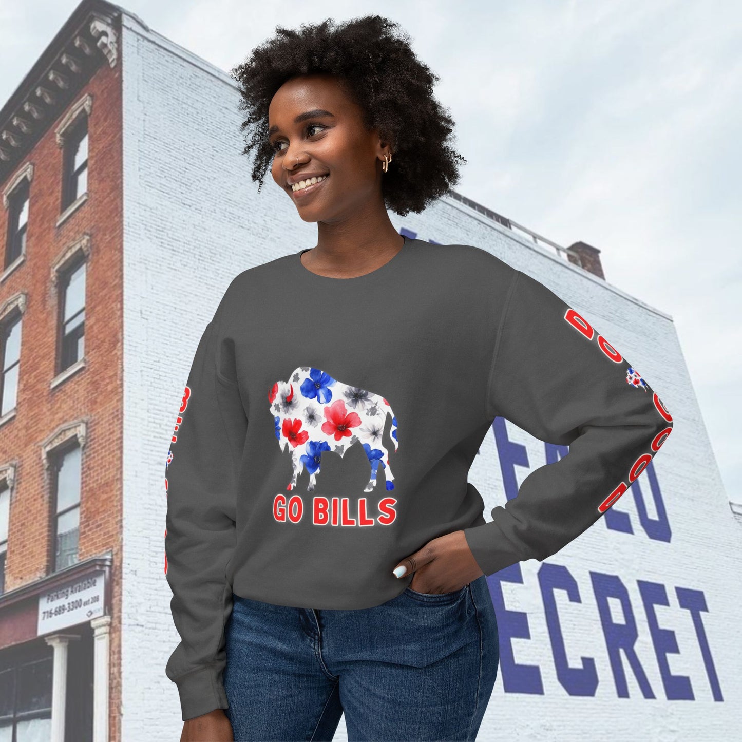 Watercolor Floral Buffalo Bills Unisex Lightweight Crewneck Sweatshirt
