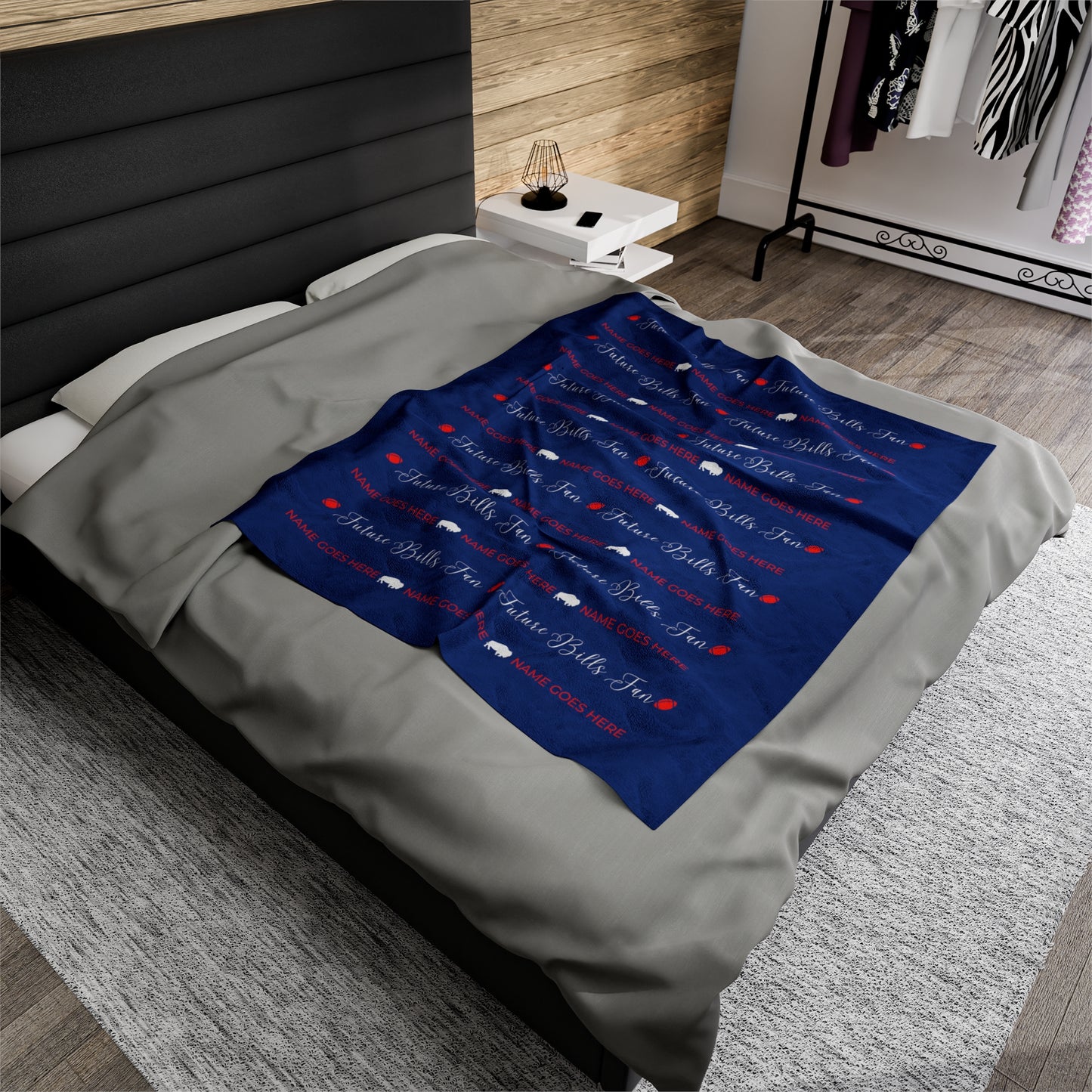 PERSONALIZED FOR FREE WITH BABIES NAME: Red and Blue Future Bills Fan Velveteen Plush Blanket