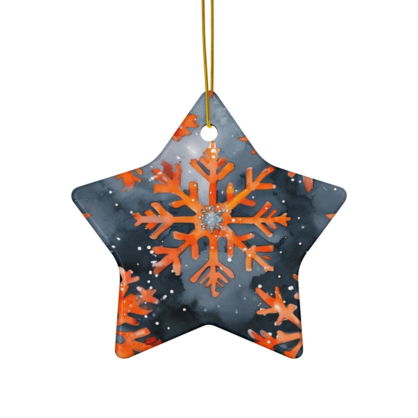 Buffalo Bandits Snowflake Watercolor Ceramic Ornament: 2-Side Print, Available in (1pc, 3pcs, 5pcs, 10pcs)