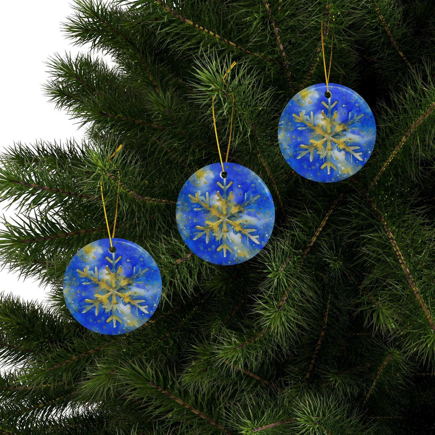 Buffalo Hockey Snowflake Watercolor Ceramic Ornament: 2-Side Print, Available in (1pc, 3pcs, 5pcs, 10pcs)