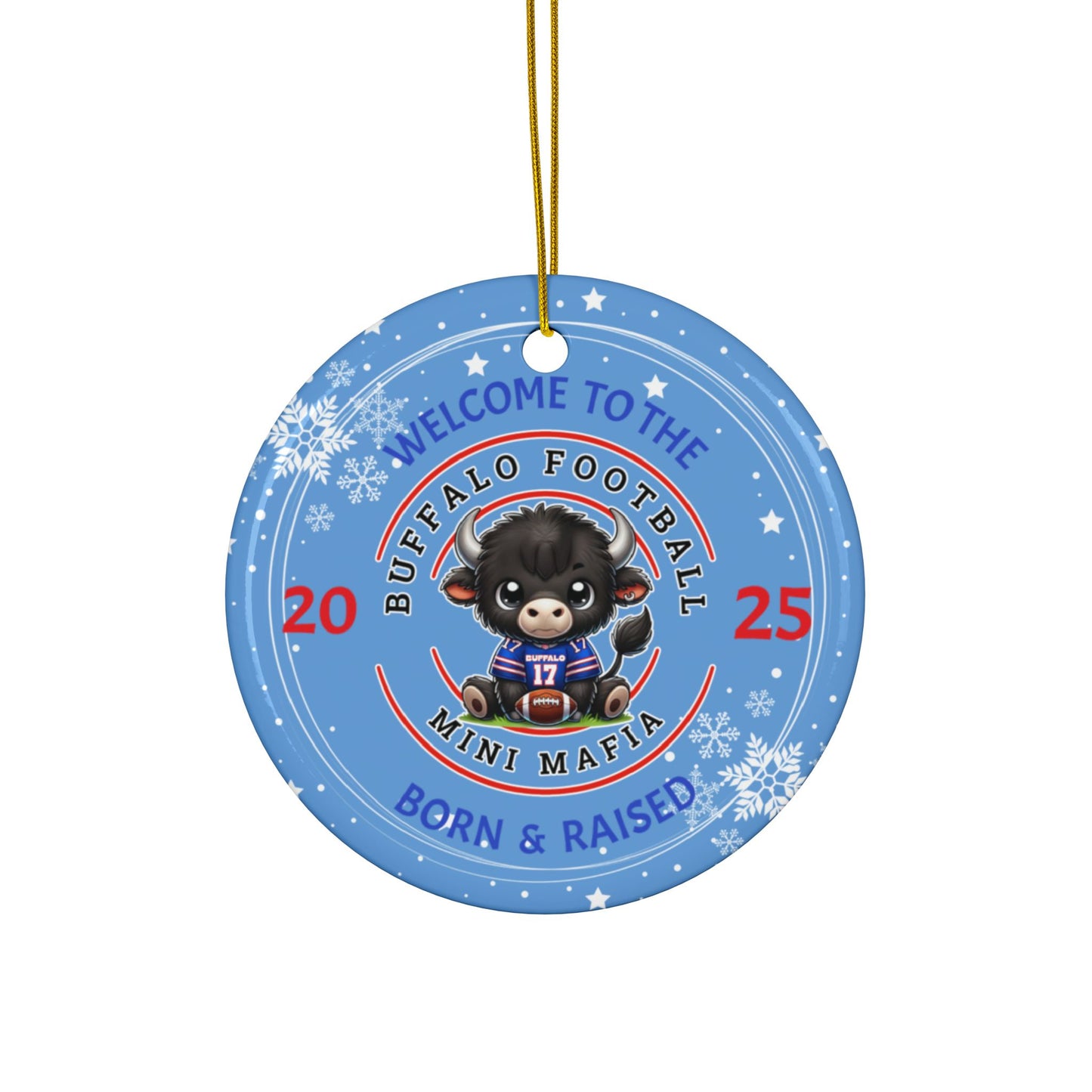 Buffalo Boy Mini Mafia Ceramic Ornament: 2-Side Print, Available in (1pc, 3pcs, 5pcs, 10pcs)