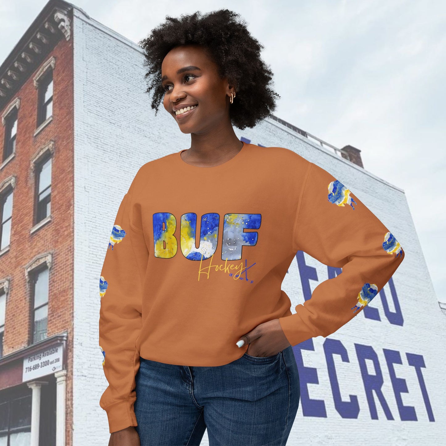 Watercolor BUF Sabres Unisex Lightweight Crewneck Sweatshirt