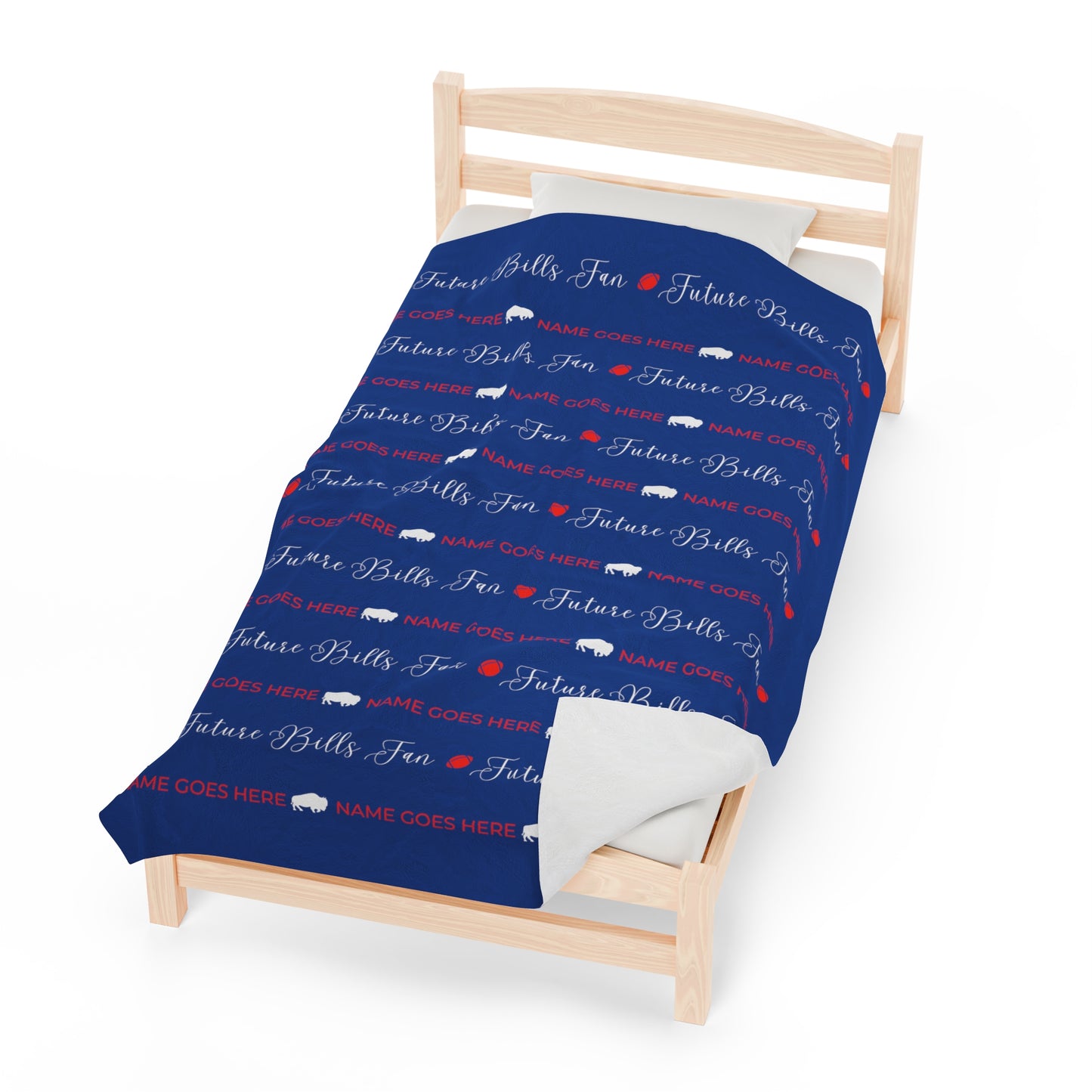 PERSONALIZED FOR FREE WITH BABIES NAME: Red and Blue Future Bills Fan Velveteen Plush Blanket
