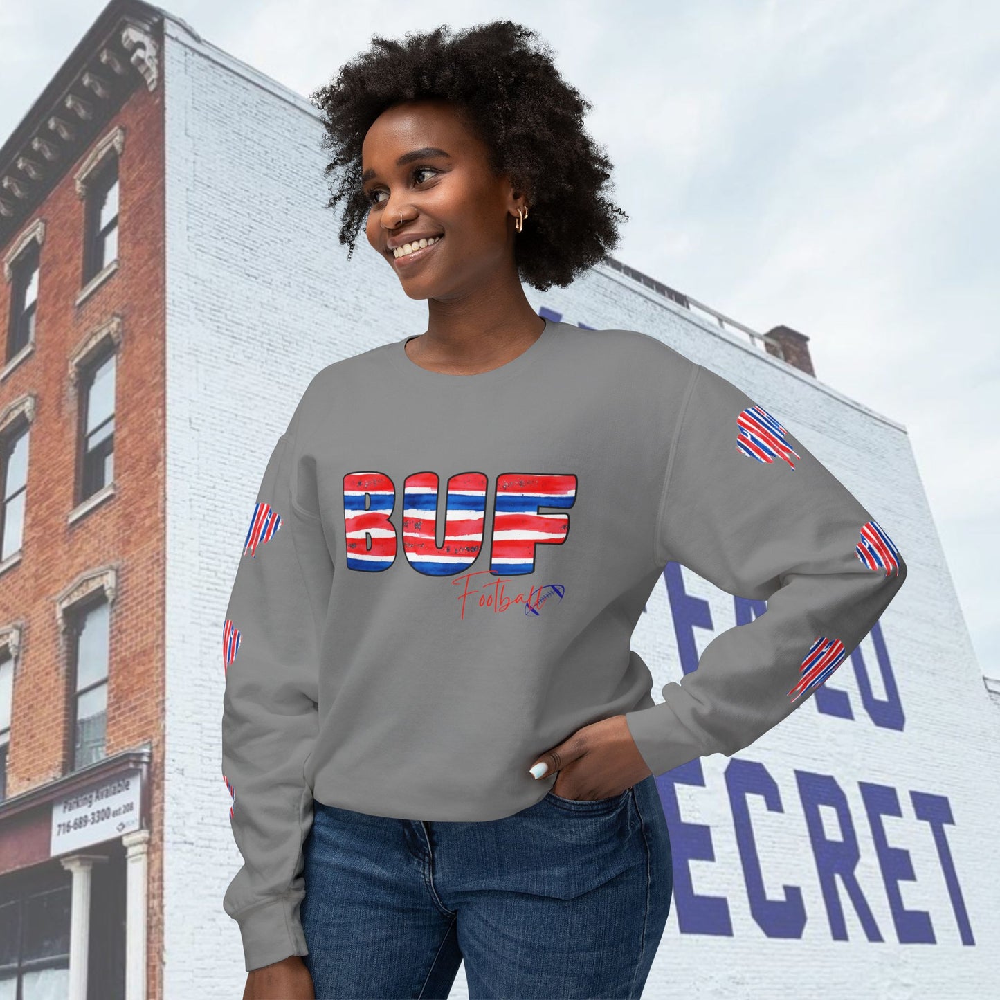 Watercolor BUF Bills Unisex Lightweight Crewneck Sweatshirt