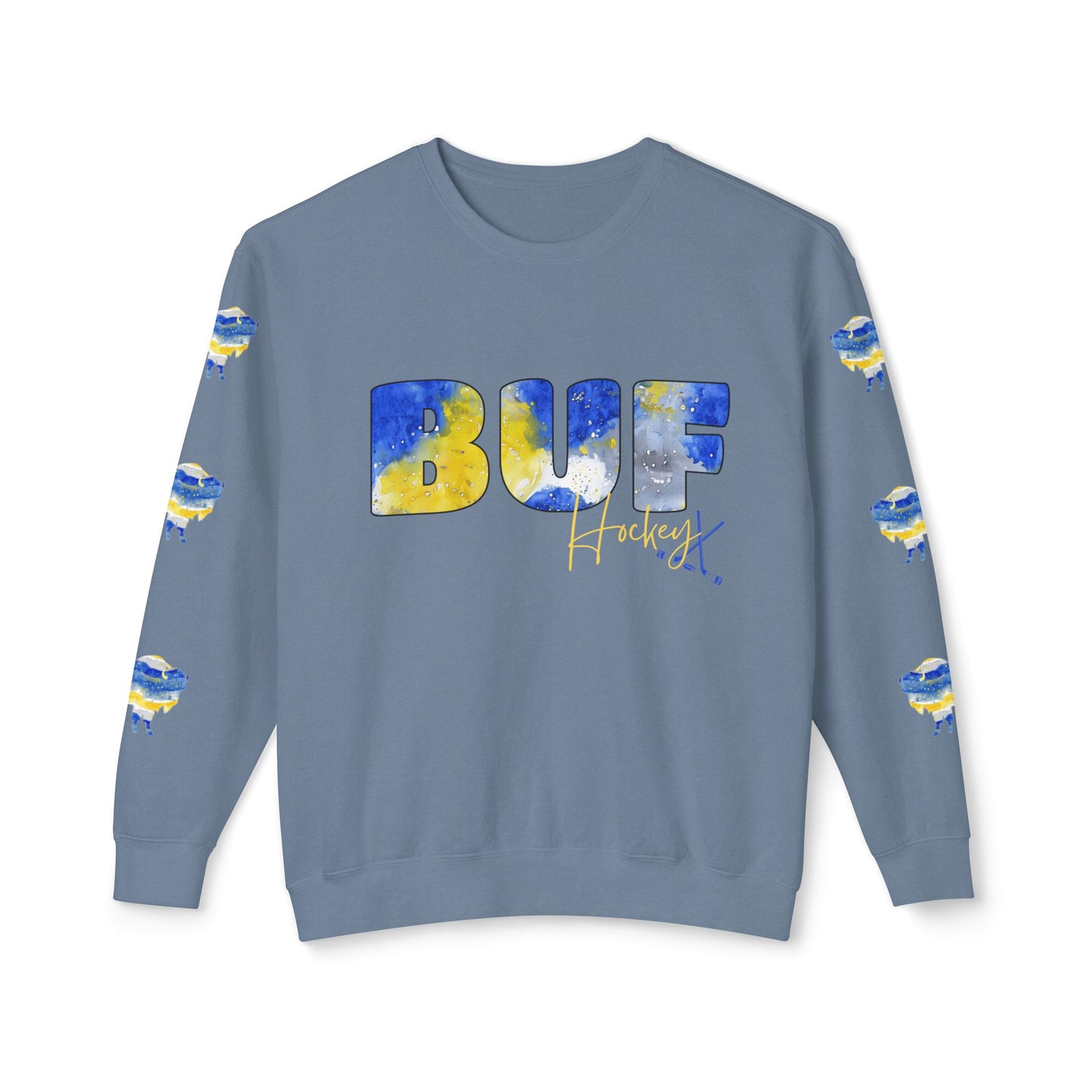 Watercolor BUF Sabres Unisex Lightweight Crewneck Sweatshirt