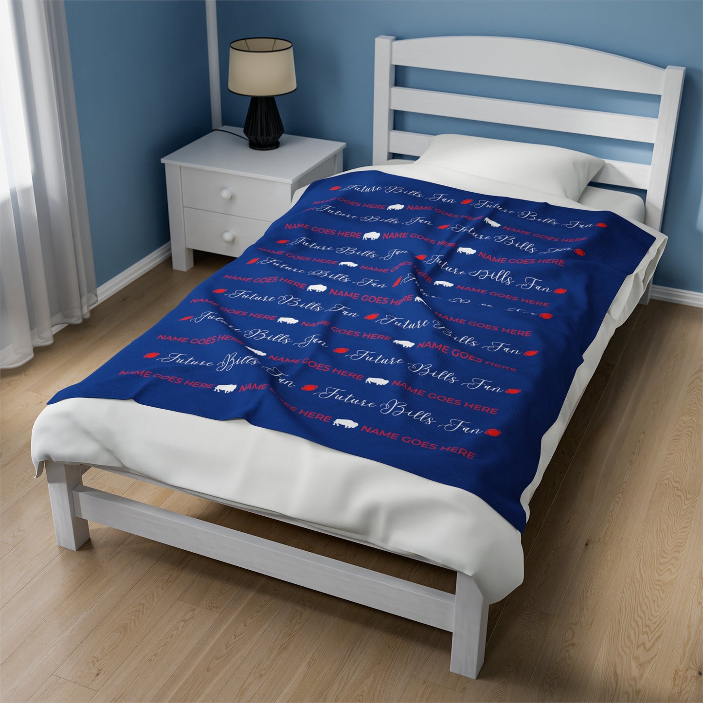 PERSONALIZED FOR FREE WITH BABIES NAME: Red and Blue Future Bills Fan Velveteen Plush Blanket