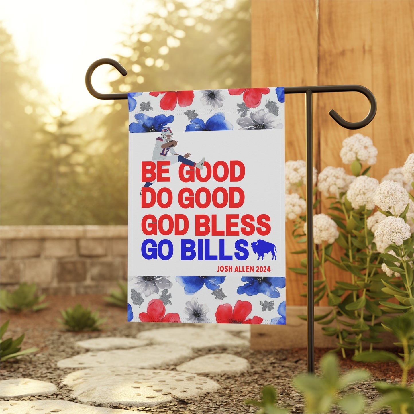 Buffalo QB Quote Garden Flags Floral Watercolor Design
