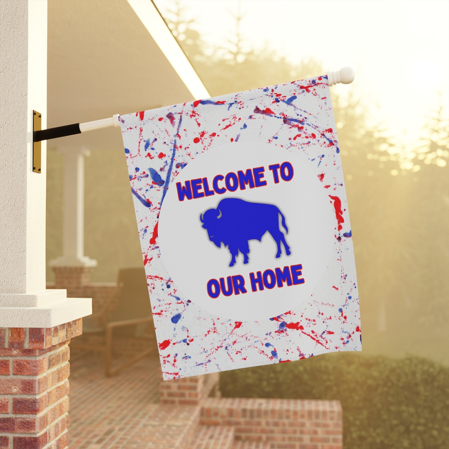 Welcome Home Buffalo Paint Splatter Flag