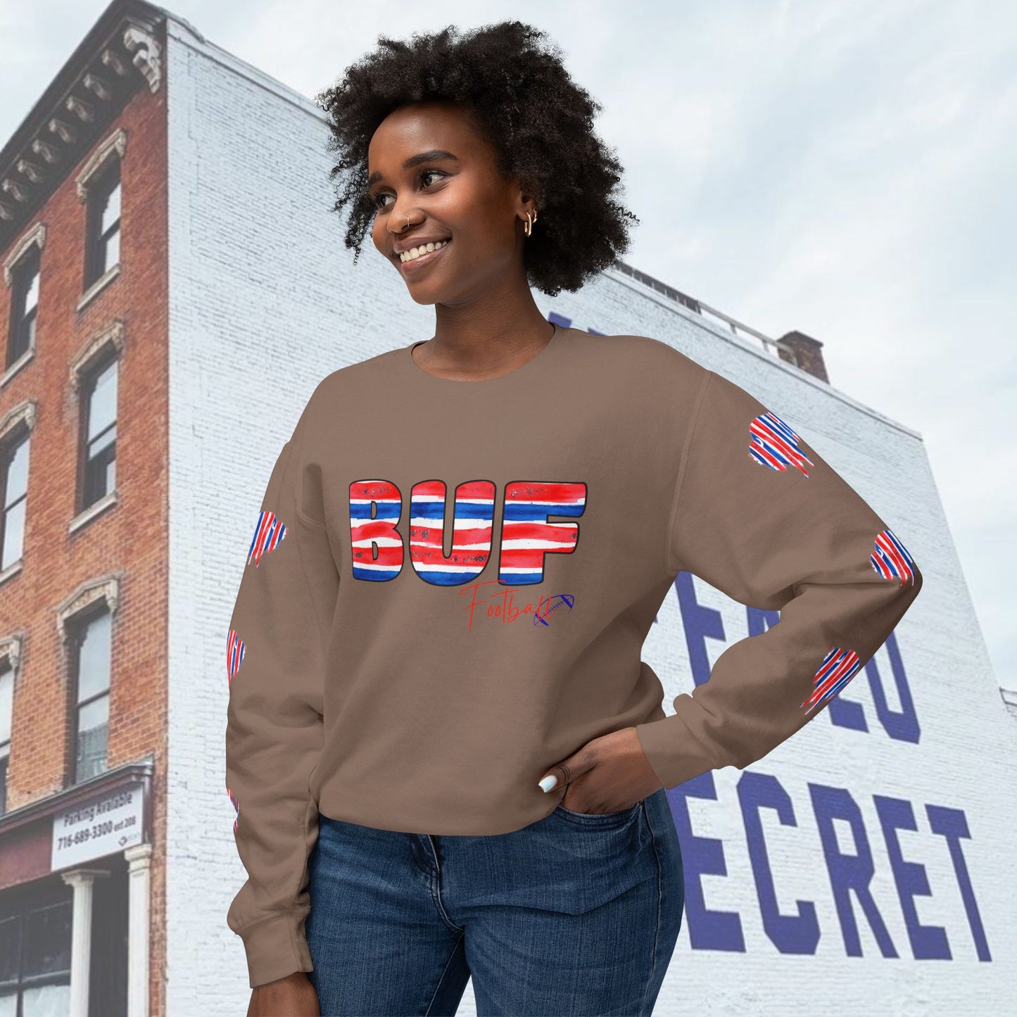 Watercolor BUF Bills Unisex Lightweight Crewneck Sweatshirt