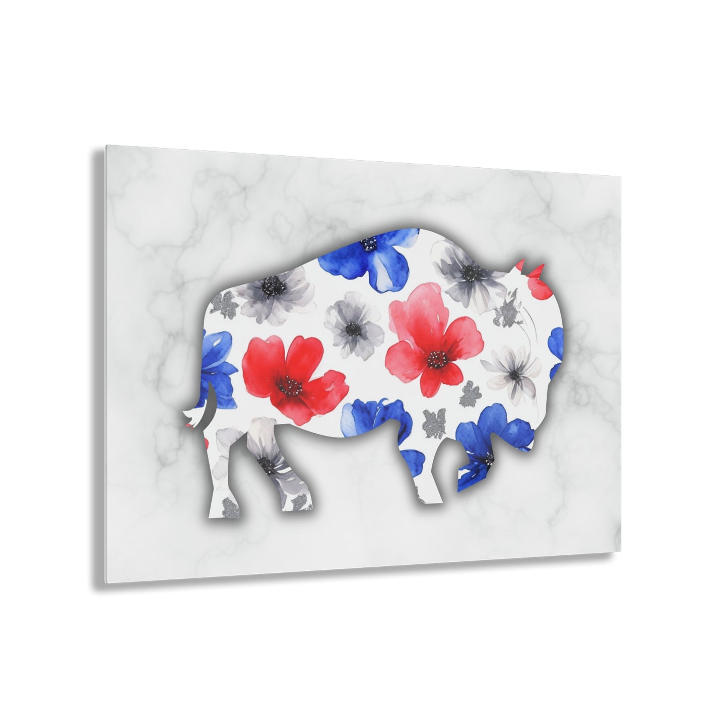 Floral Buffalo Acrylic Print - Rustic Home Decor