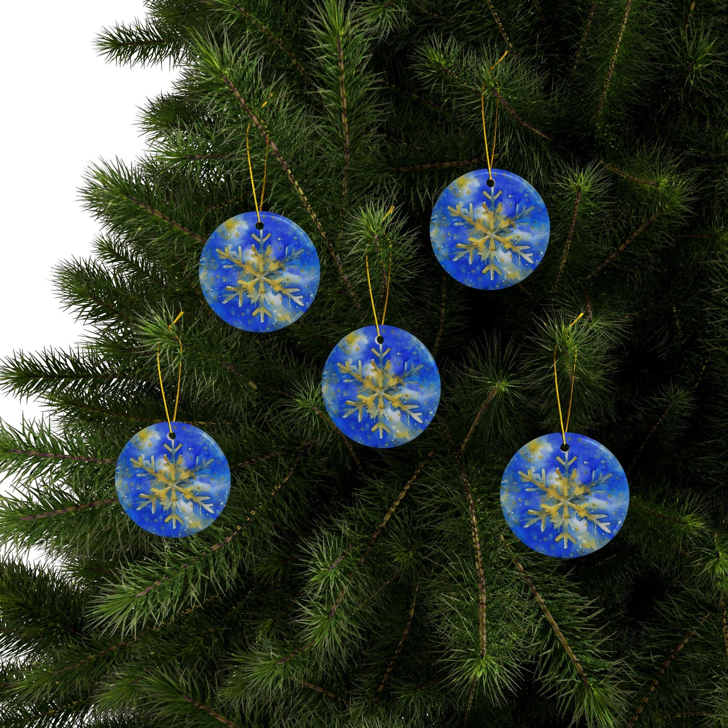 Buffalo Hockey Snowflake Watercolor Ceramic Ornament: 2-Side Print, Available in (1pc, 3pcs, 5pcs, 10pcs)