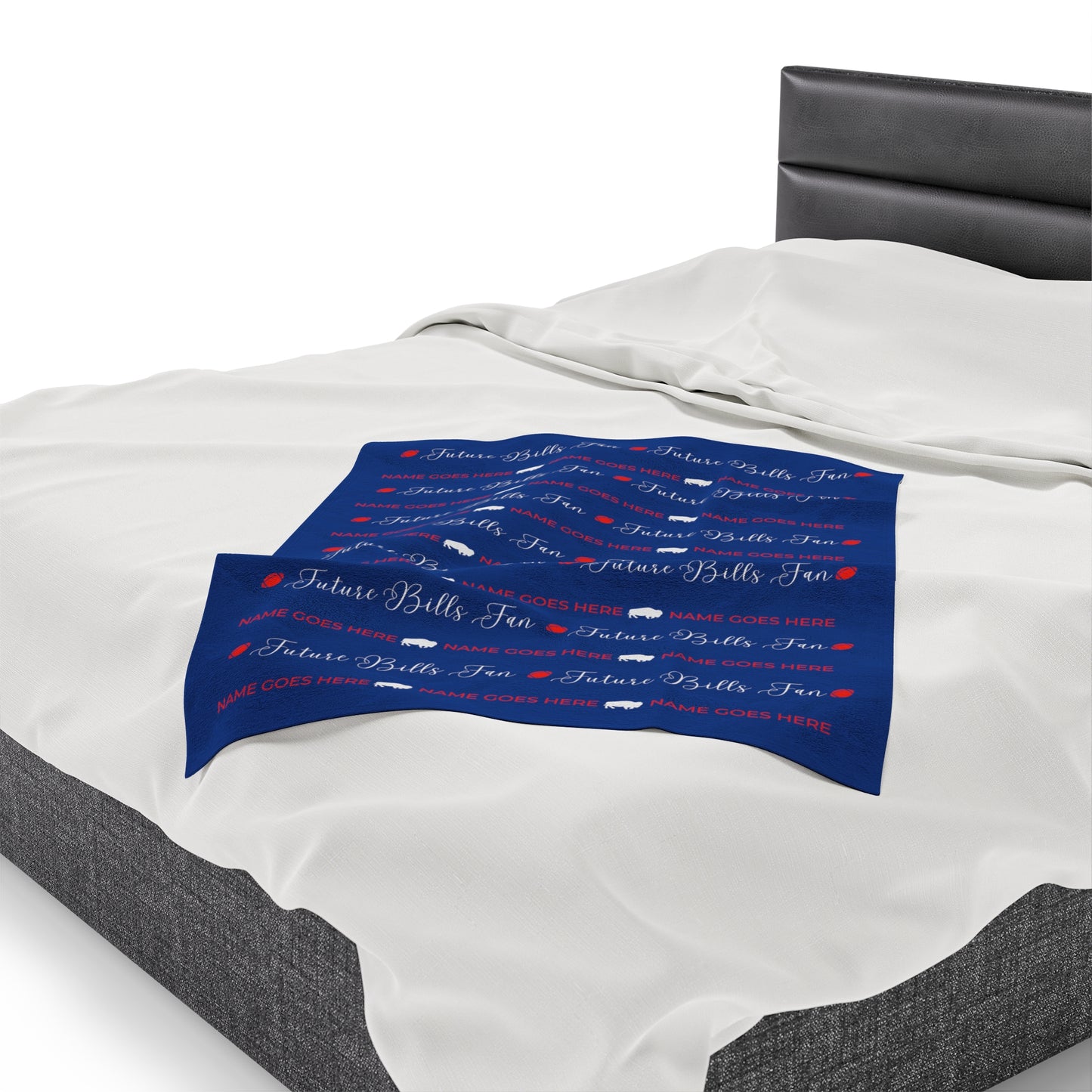 PERSONALIZED FOR FREE WITH BABIES NAME: Red and Blue Future Bills Fan Velveteen Plush Blanket