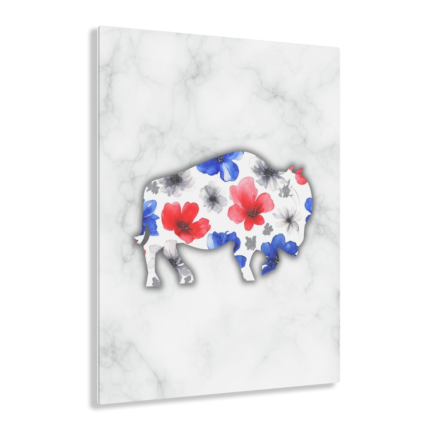 Floral Buffalo Acrylic Print - Rustic Home Decor