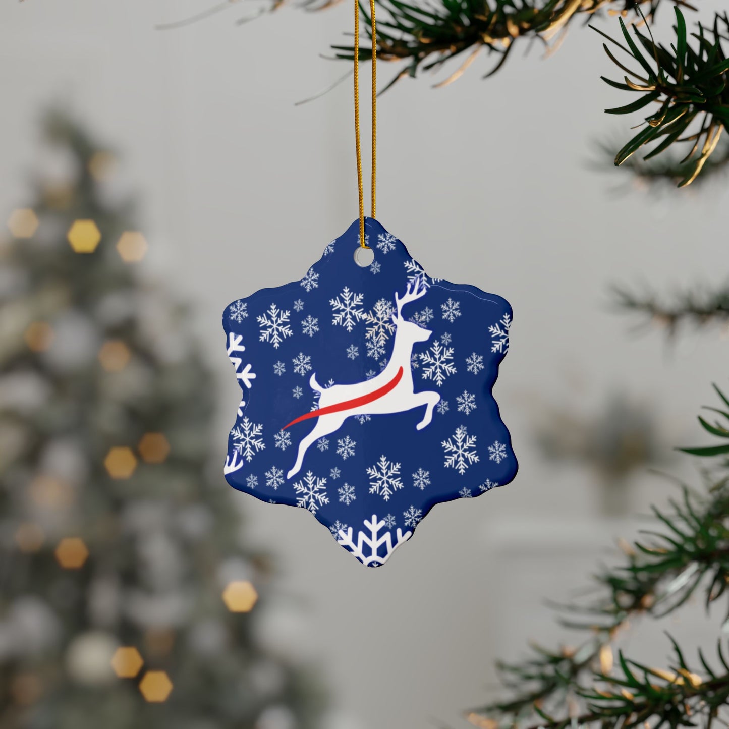 Buffalo Blue Deer Ceramic Ornament: 2-Side Print, Available in (1pc, 3pcs, 5pcs, 10pcs)