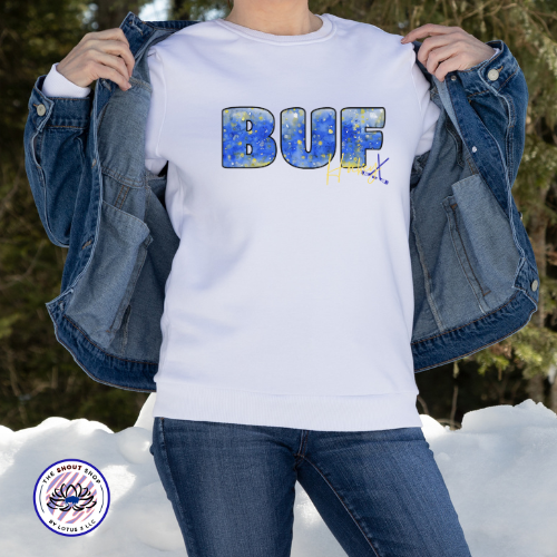 Sabres Paint Splatter BUF Watercolor Unisex Heavy Blend™ Crewneck Sweatshirt