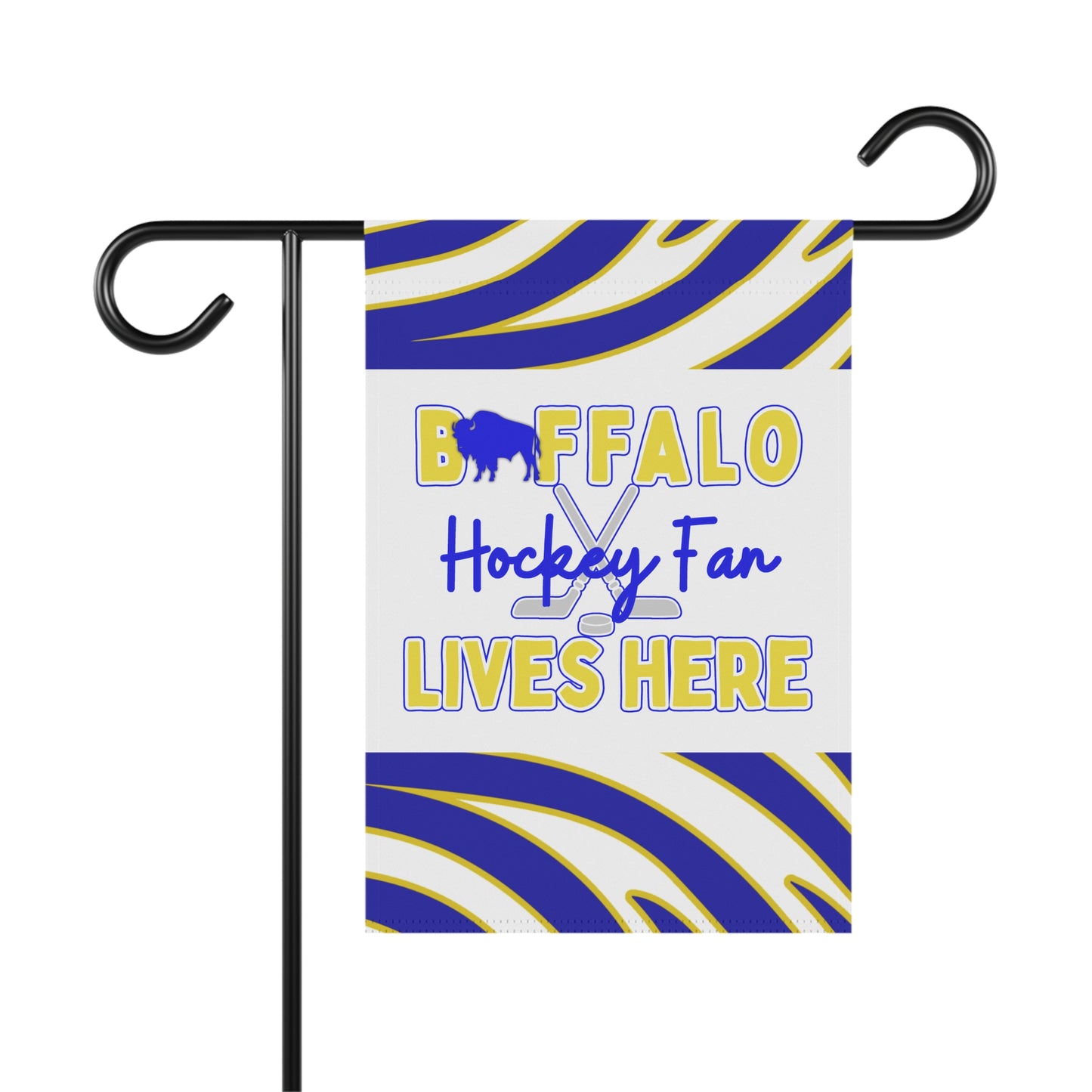 Buffalo Hockey Fan Lives Here  Animal Stripe Garden Flag