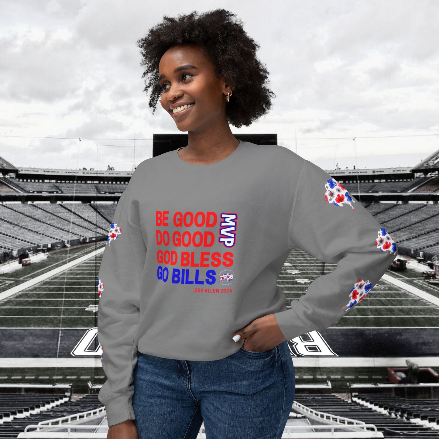 JOSH 2024 MVP "Be Good, Do Good" Buffalo Bills Unisex Lightweight Crewneck Sweatshirt