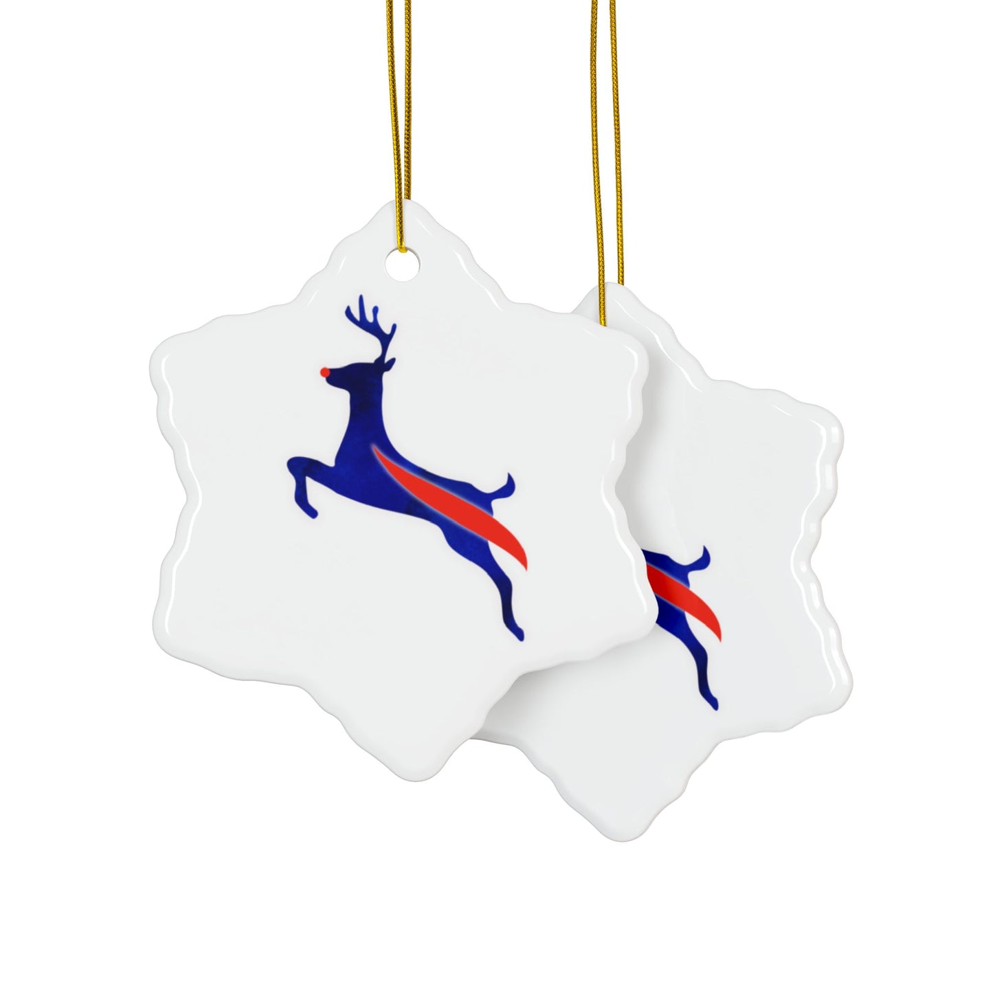 Buffalo Bills Reindeer Watercolor Ceramic Ornament: 2-Side Print, Available in (1pc, 3pcs, 5pcs, 10pcs)