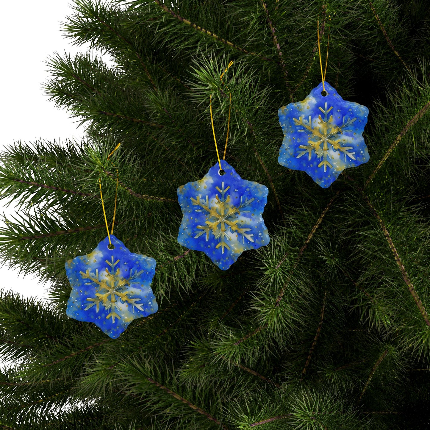 Buffalo Hockey Snowflake Watercolor Ceramic Ornament: 2-Side Print, Available in (1pc, 3pcs, 5pcs, 10pcs)