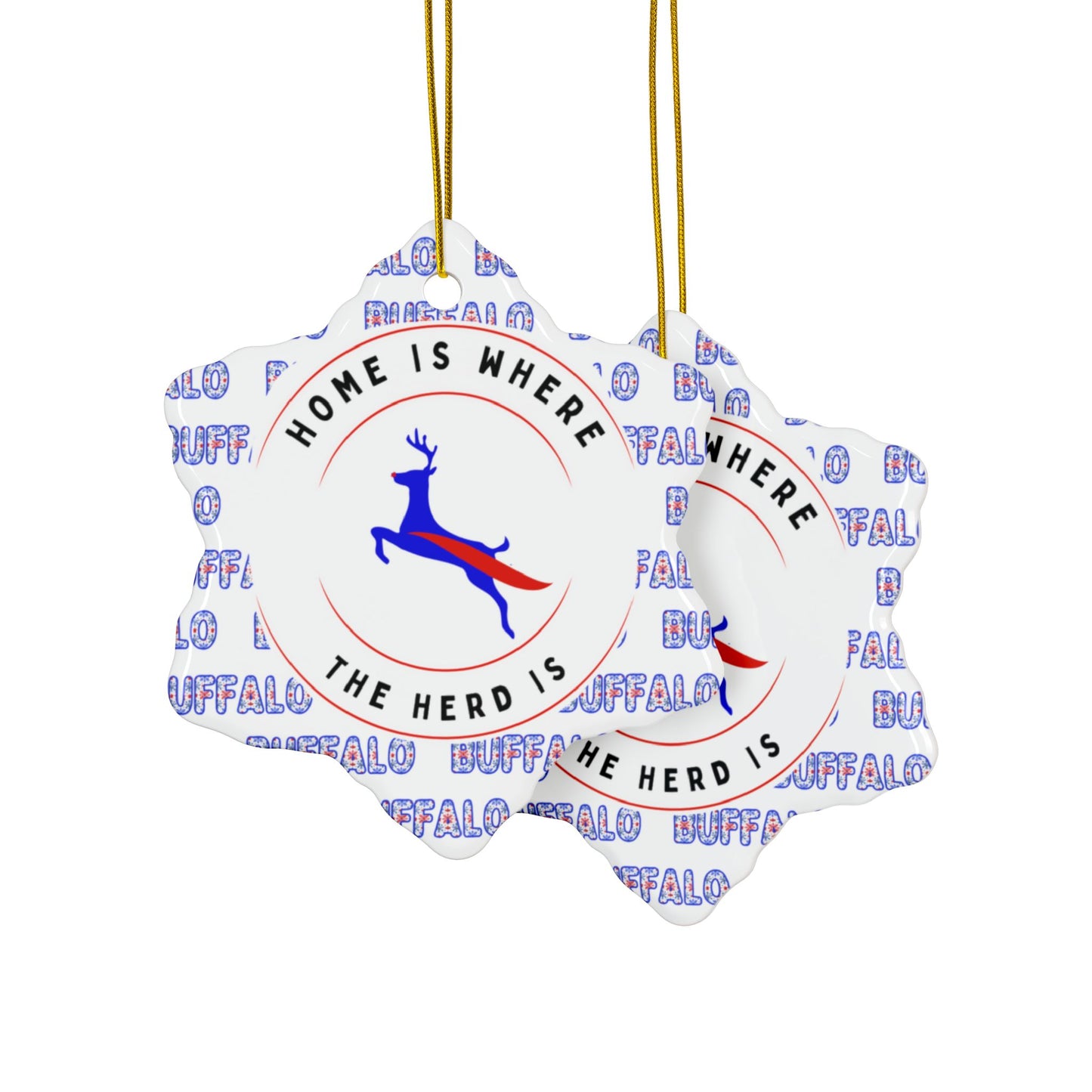 Home is Where the Herd Is! Watercolor Stripe Ceramic Ornament: 2-Side Print, Available in (1pc, 3pcs, 5pcs, 10pcs)