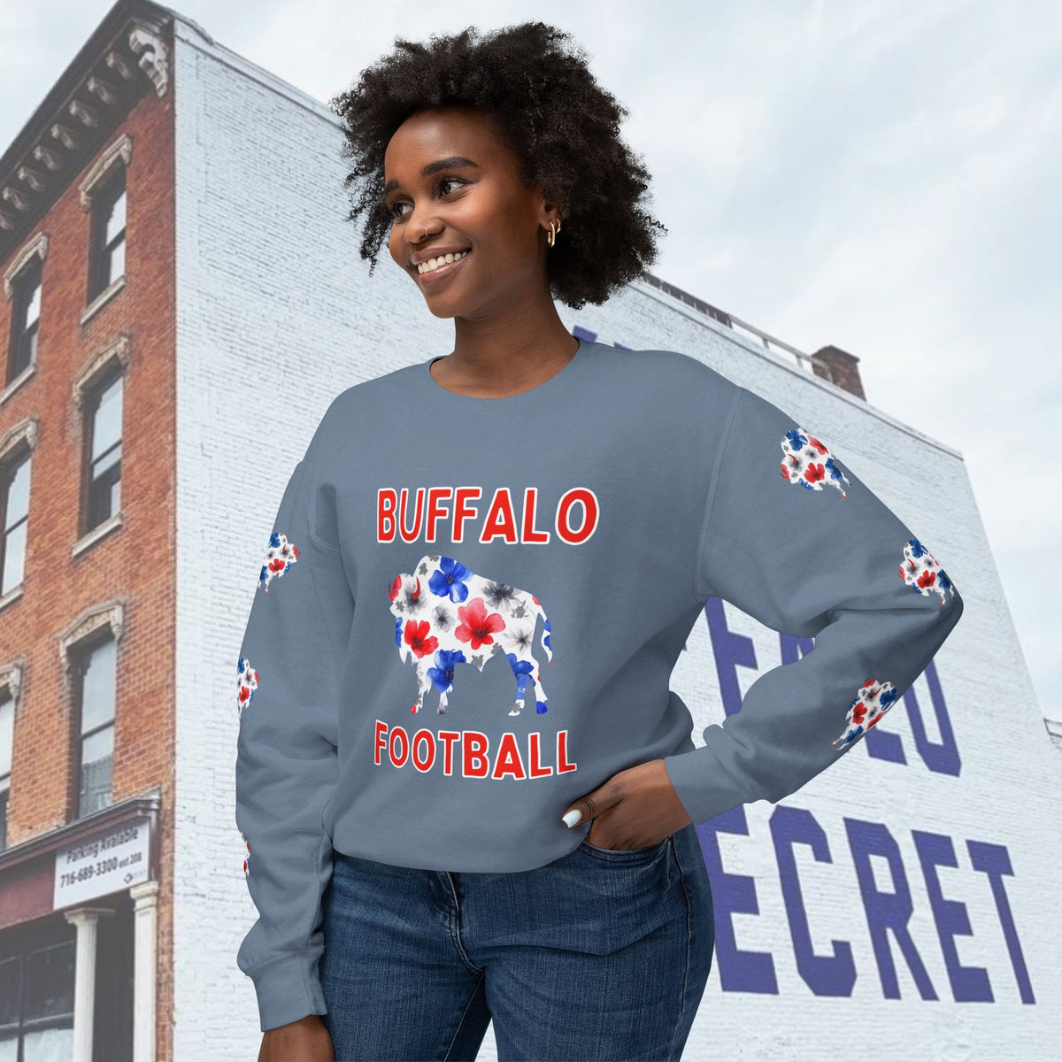 Watercolor Buffalo Football Unisex Lightweight Crewneck Sweatshirt