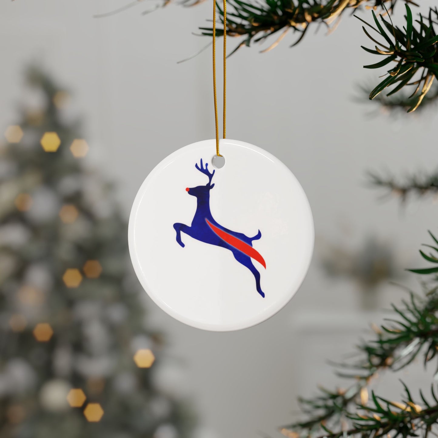 Buffalo Bills Reindeer Watercolor Ceramic Ornament: 2-Side Print, Available in (1pc, 3pcs, 5pcs, 10pcs)